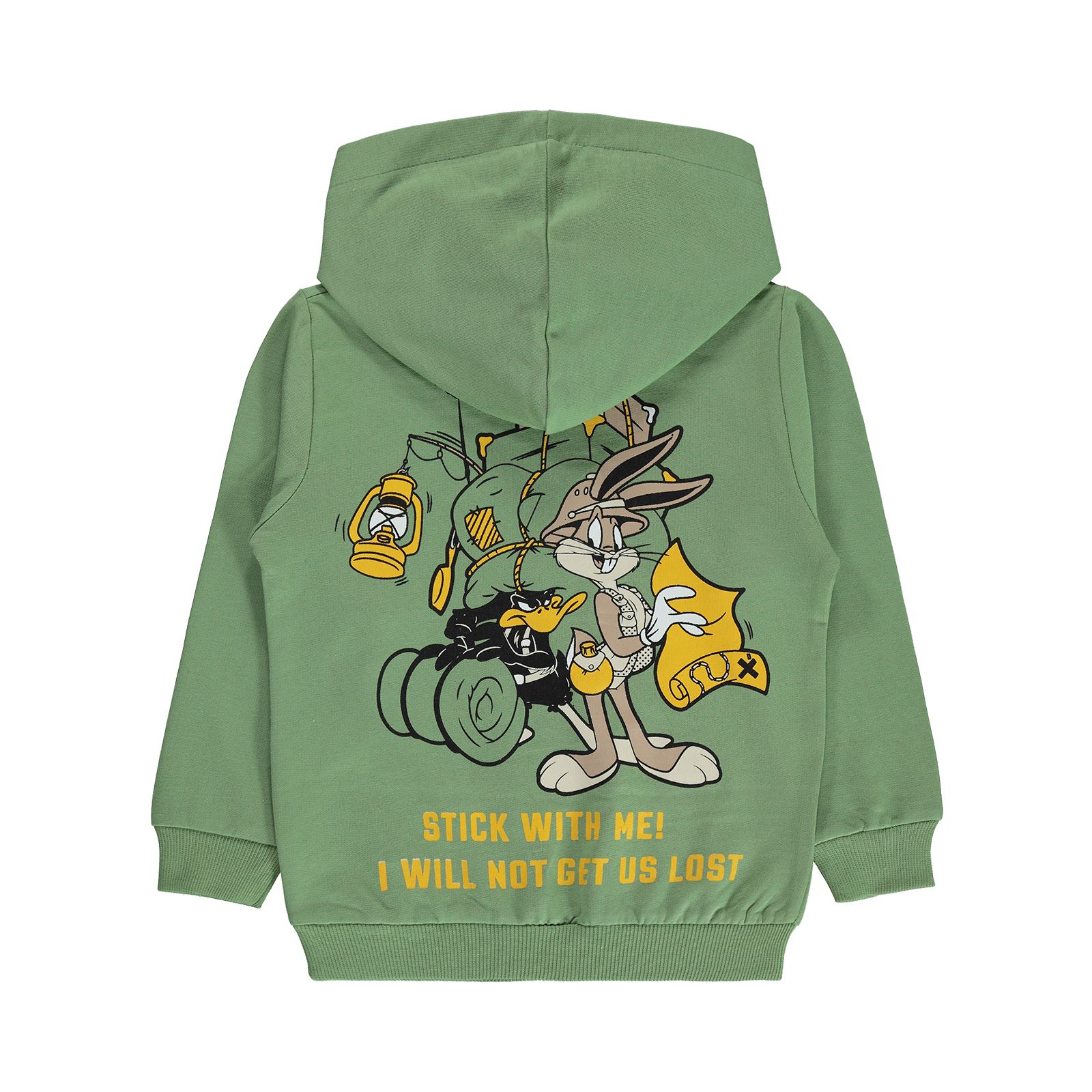 Bugs Bunny Erkek Çocuk Kapüşonlu Sweatshirt 2-5 Yaş Açık Haki