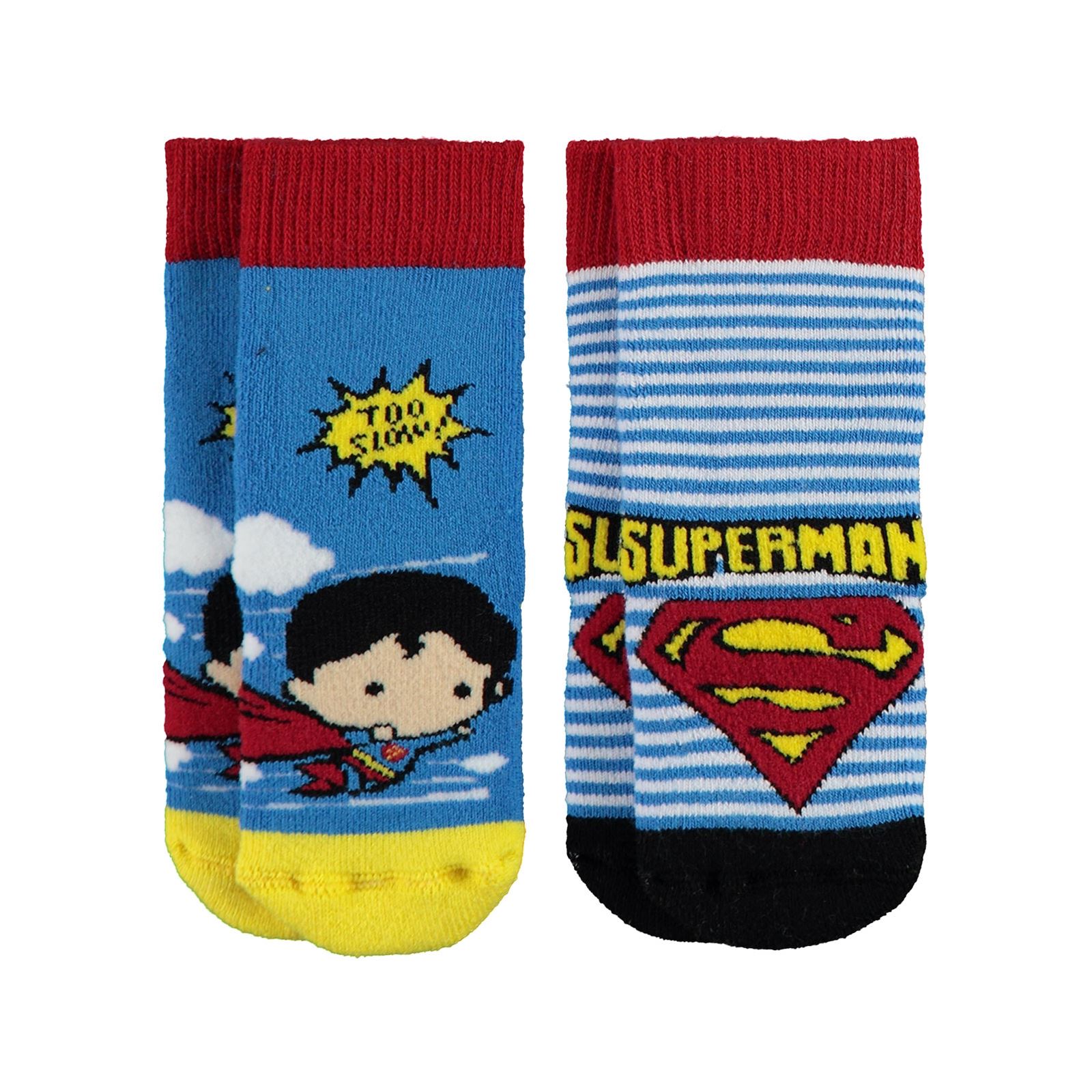 Superman Erkek Bebek 2'li Havlu Çorap Set 0-12 Ay Mavi