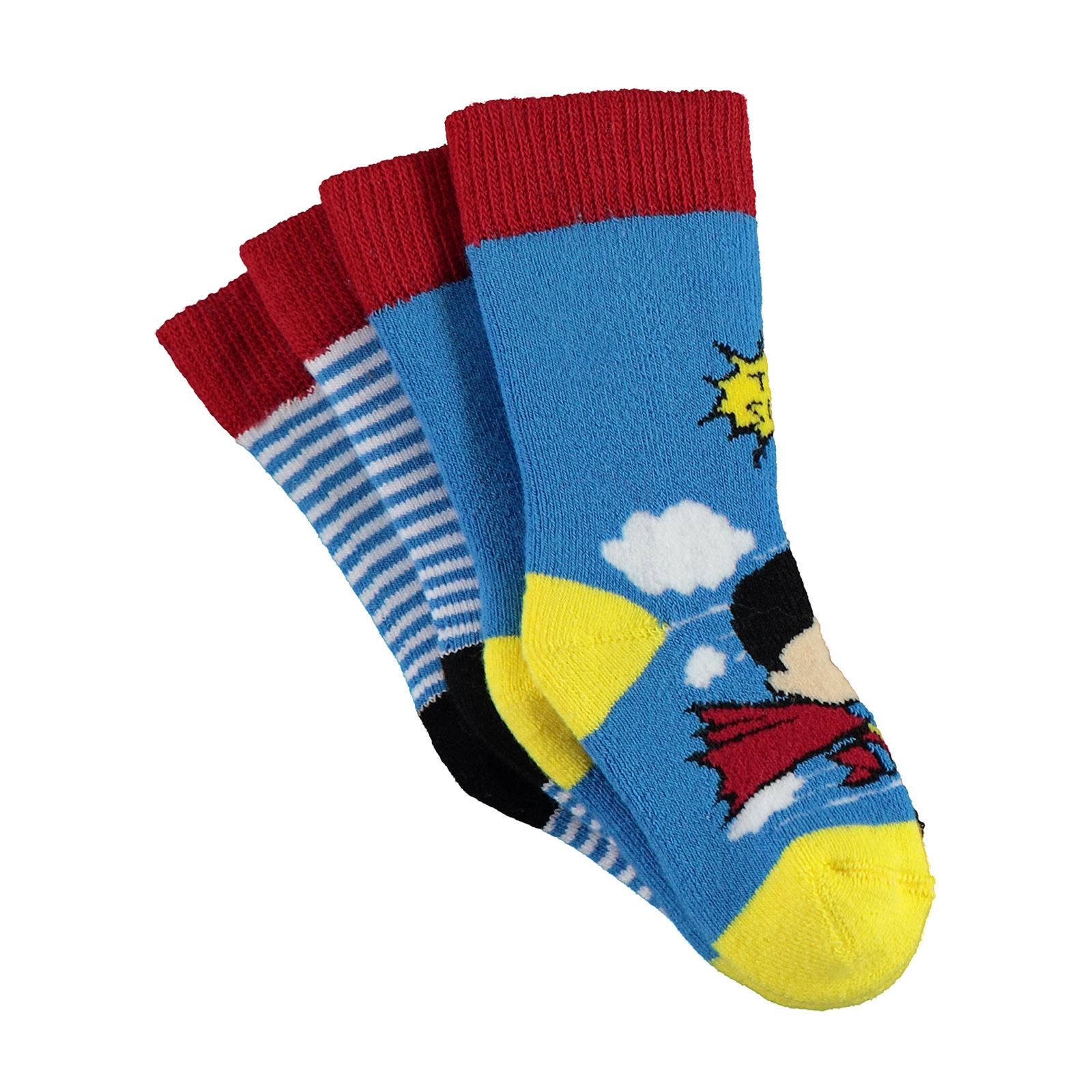 Superman Erkek Bebek 2'li Havlu Çorap Set 0-12 Ay Mavi
