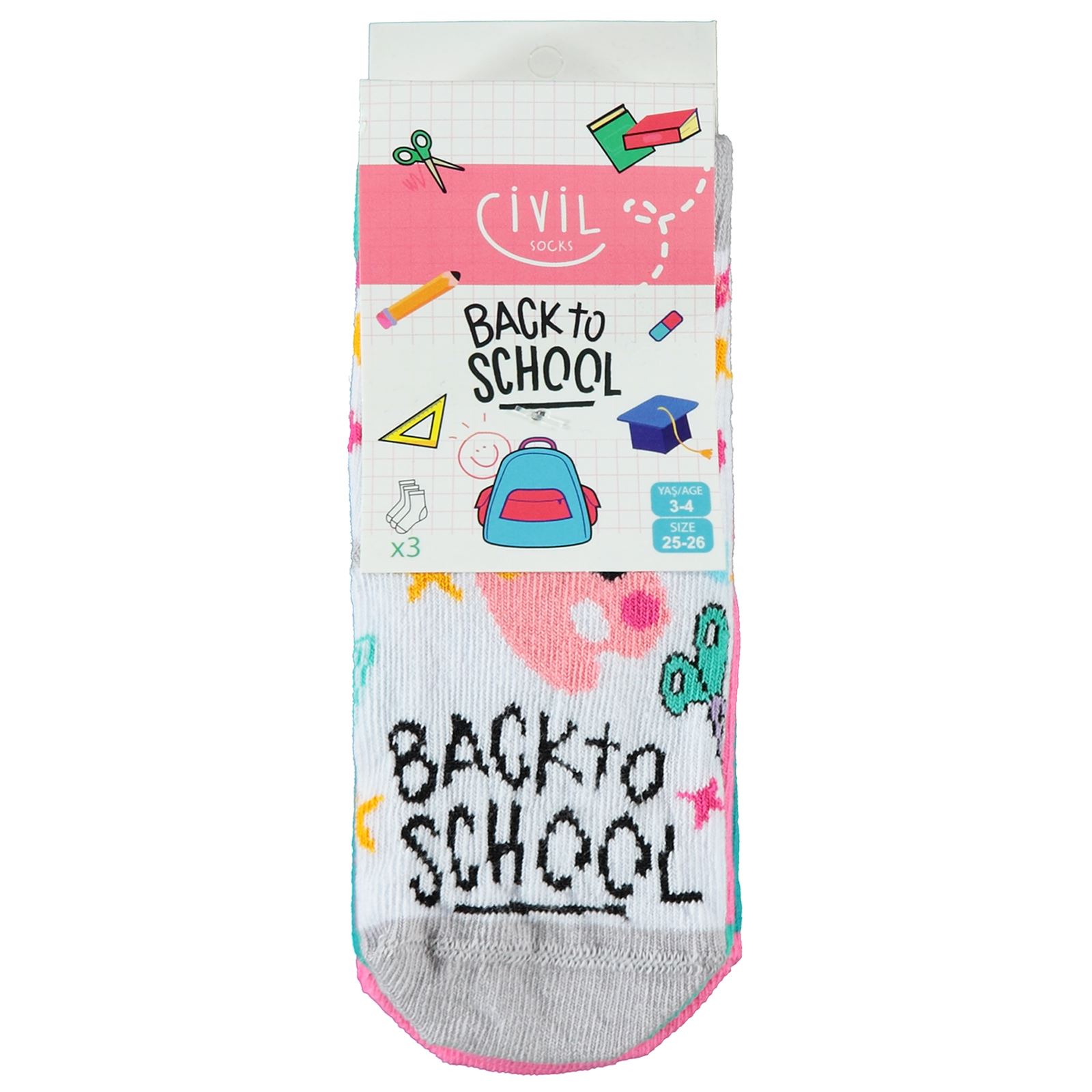 Civil Girls Kız Çocuk 3'lü Soket Çorap Set 3-11 Yaş Pembe
