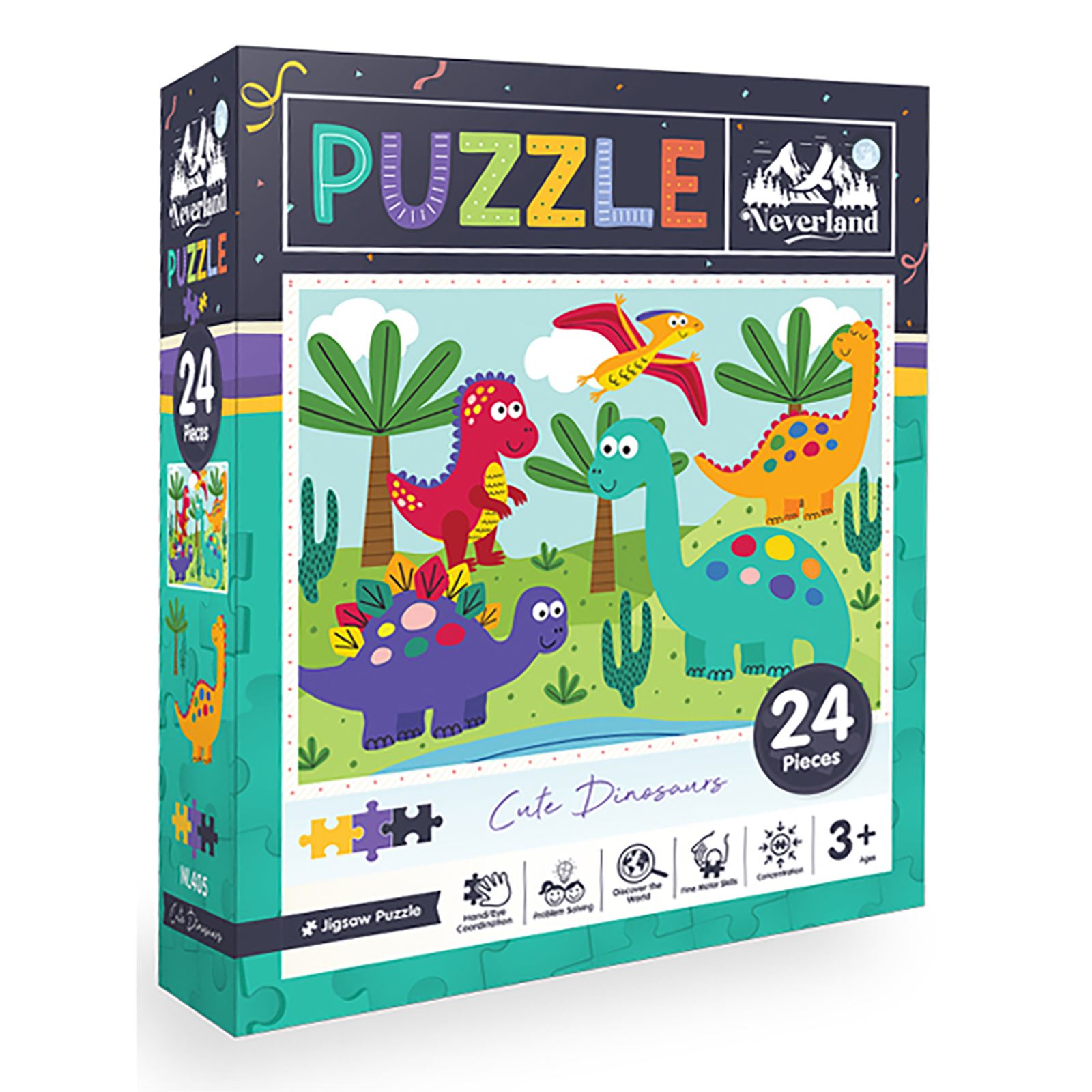 Neverland Sevimli Dinozorlar Puzzle 24 Parça Renkli