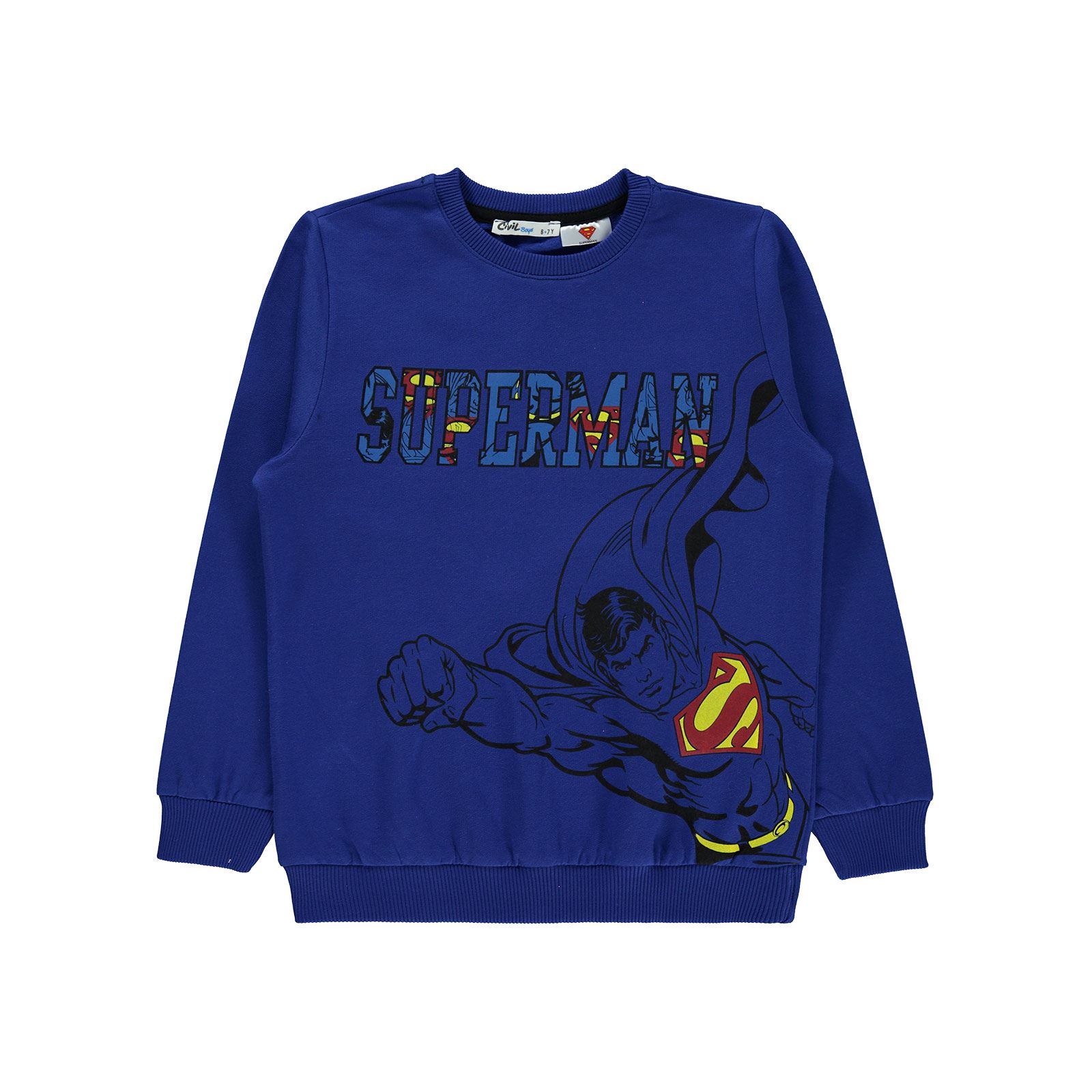 Superman Erkek Çocuk Sweatshirt 6-9 Yaş Saks Mavisi