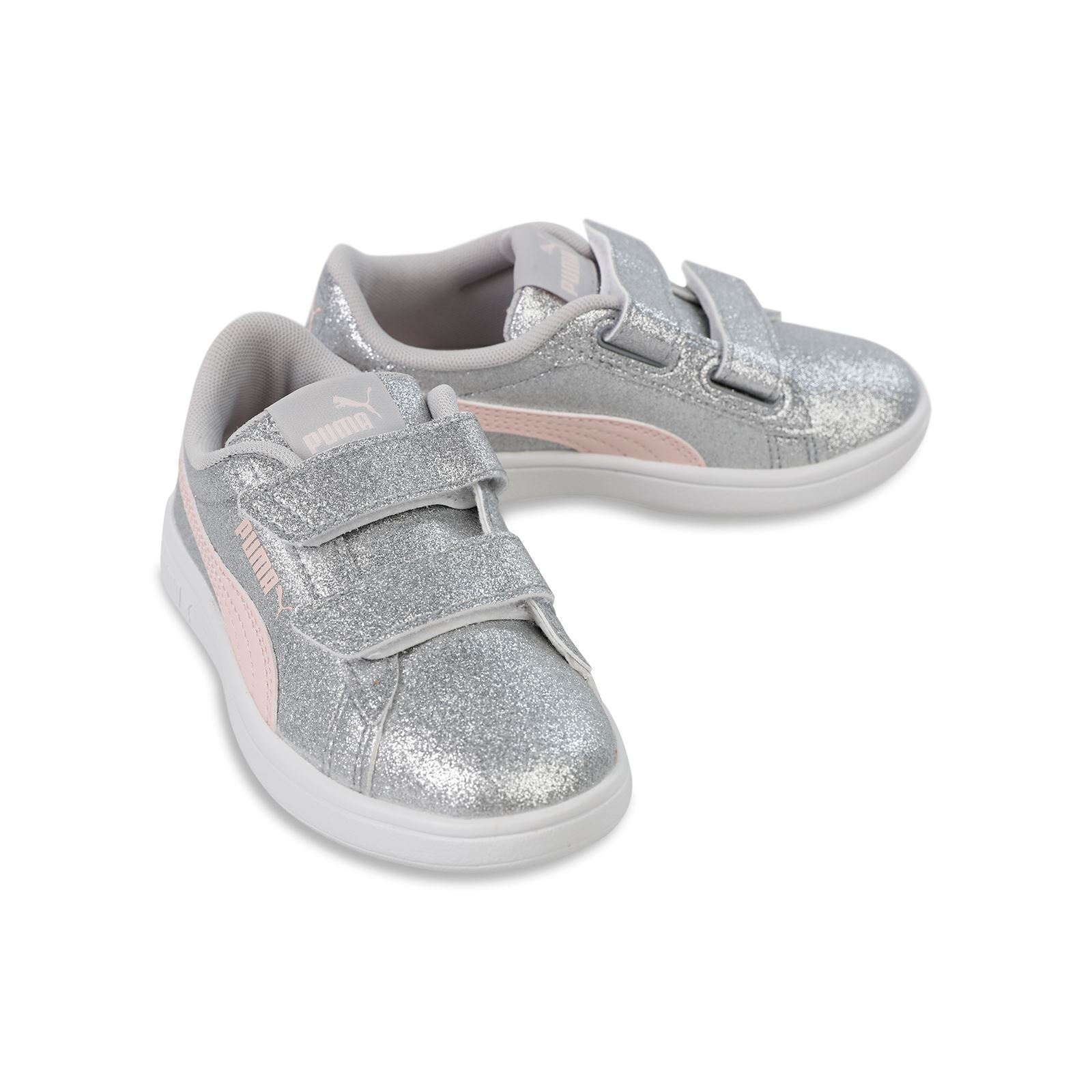 Puma Smash 3.0 Glitz Glam V PS Kız Çocuk Spor Ayakkabı 28-35 Numara Gri-Pembe