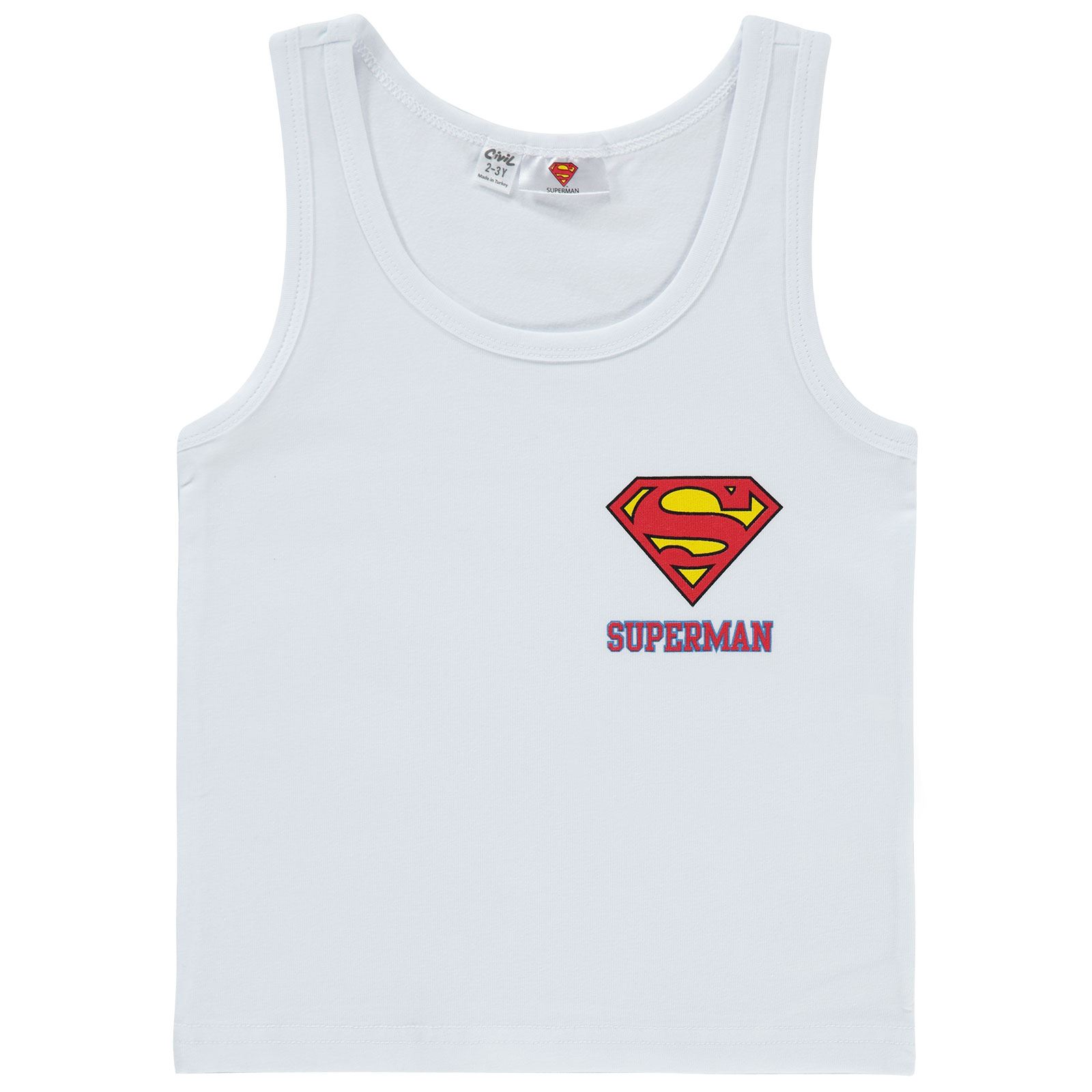 Süperman Erkek Çocuk Atlet 2-10 Yaş Beyaz