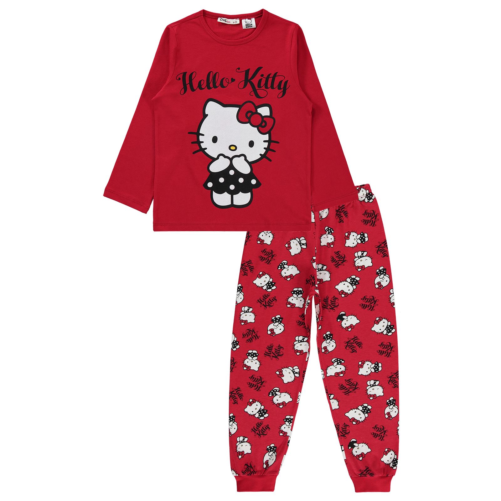 Hello Kitty Kız Çocuk Pijama Takımı 10-13 Yaş Kızıl