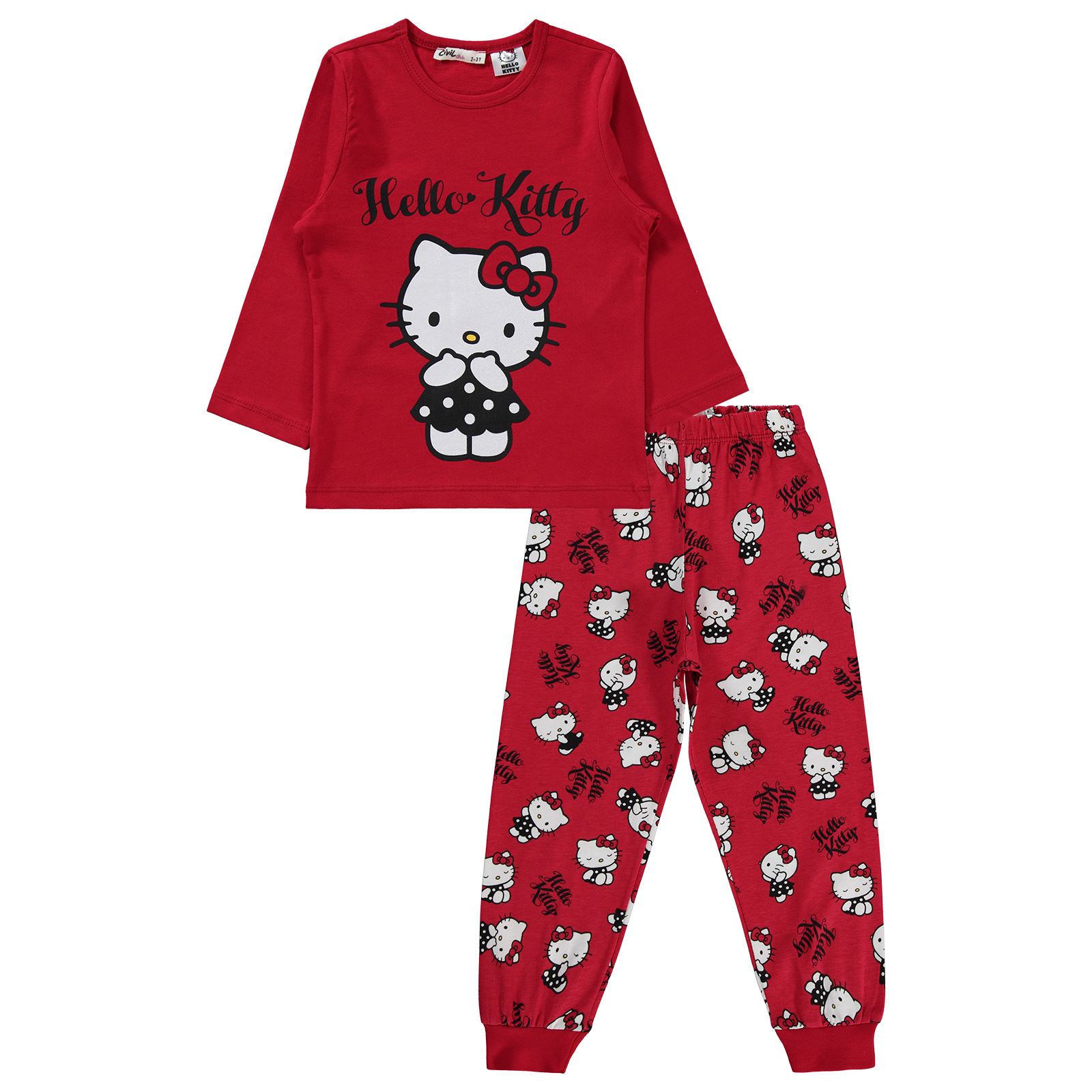 Hello Kitty Kız Çocuk Pijama Takımı 2-5 Yaş Kızıl