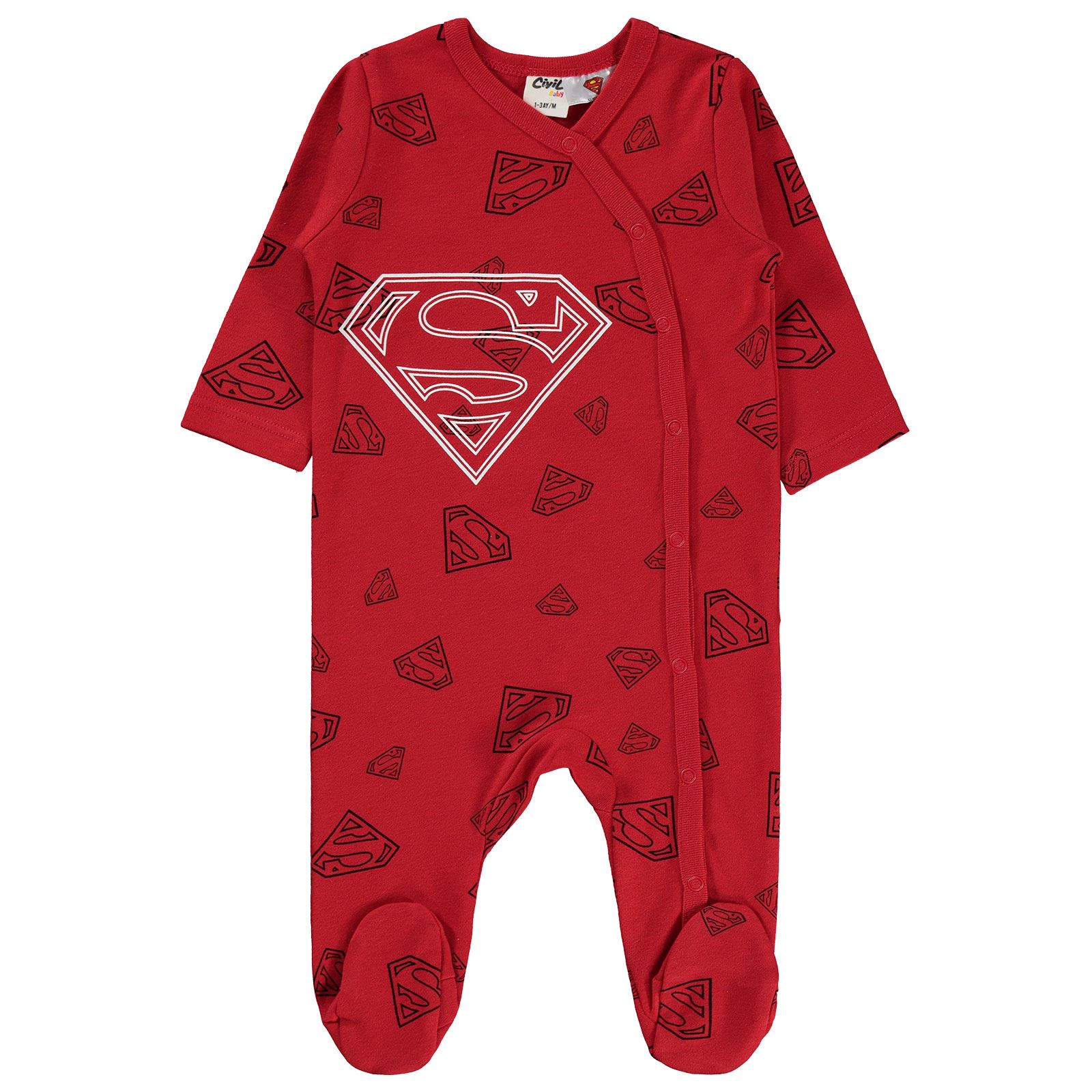 Superman Erkek Bebek Patikli Tulum 1-9 Ay Kırmızı