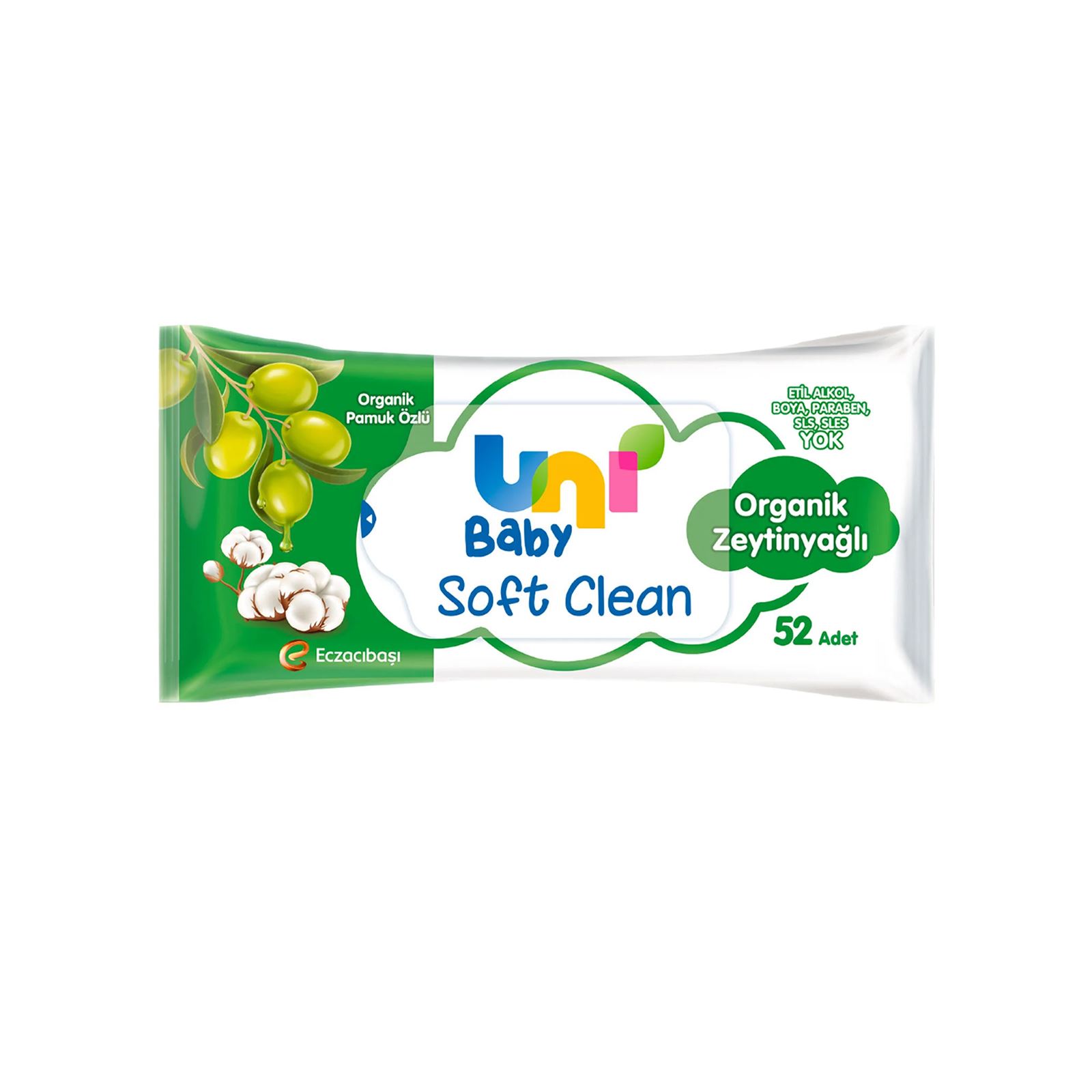Uni Baby Soft Clean Organik Pamuk Özlü & Organik Zeytinyağlı Islak Mendil 24x52 Adet