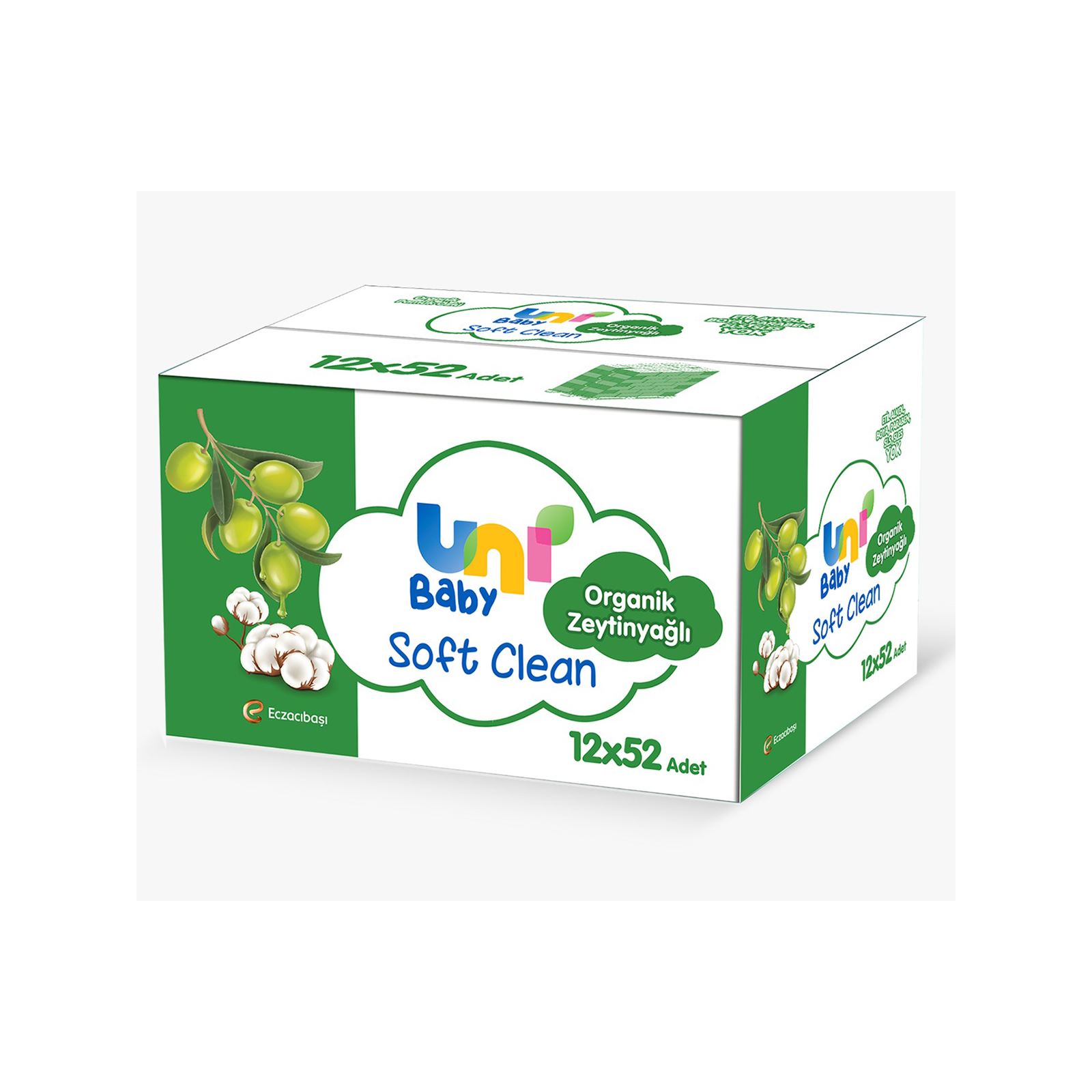 Uni Baby Soft Clean Organik Pamuk Özlü & Organik Zeytinyağlı 12x52 Adet