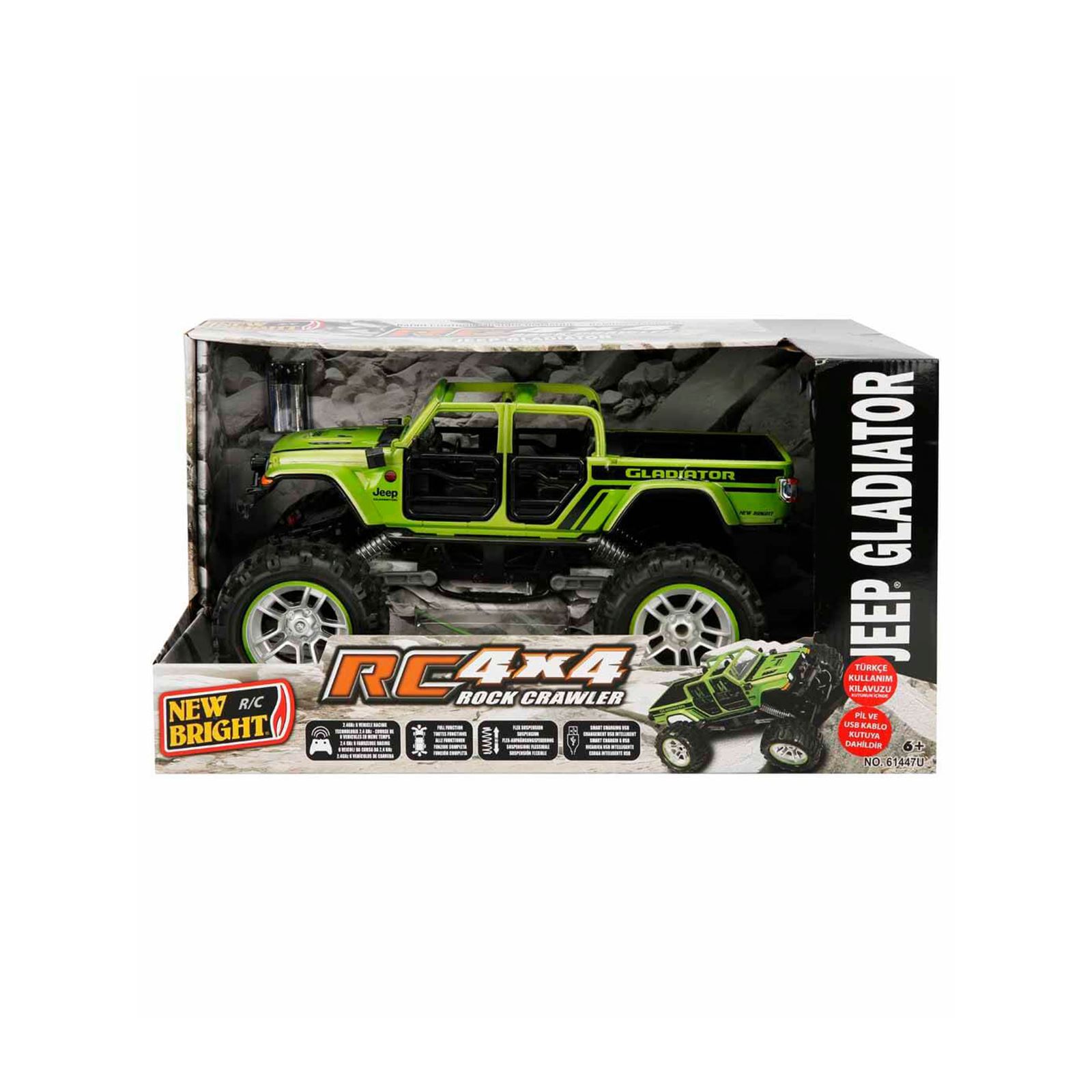 New Bright 1:14 4 x 4 Rock Crawler Jeep Gladiator Uzaktan Kumandalı Araba Yeşil