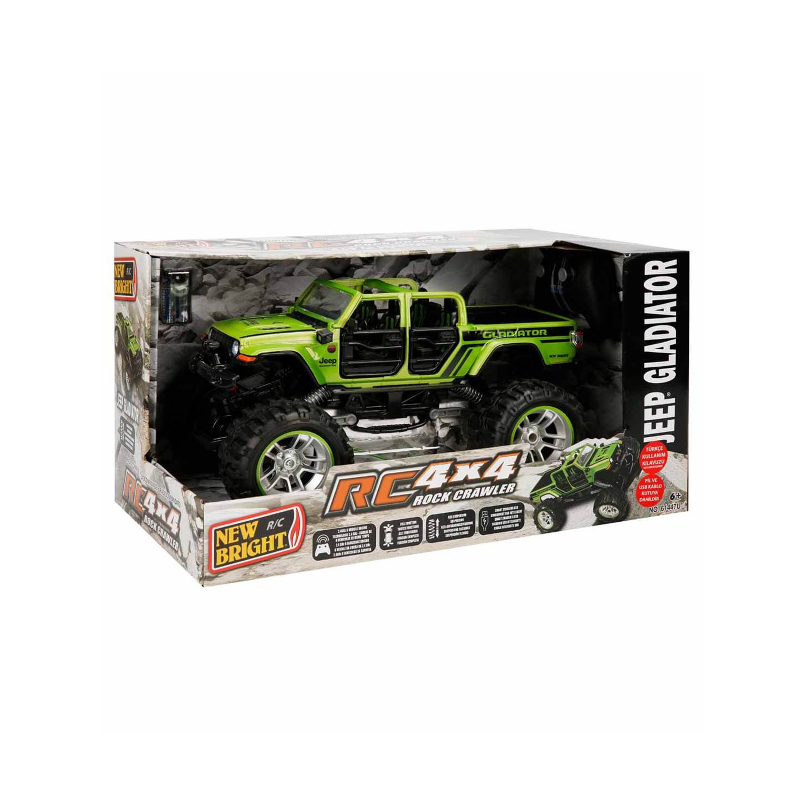 New Bright 1:14 4 x 4 Rock Crawler Jeep Gladiator Uzaktan Kumandalı Araba Yeşil