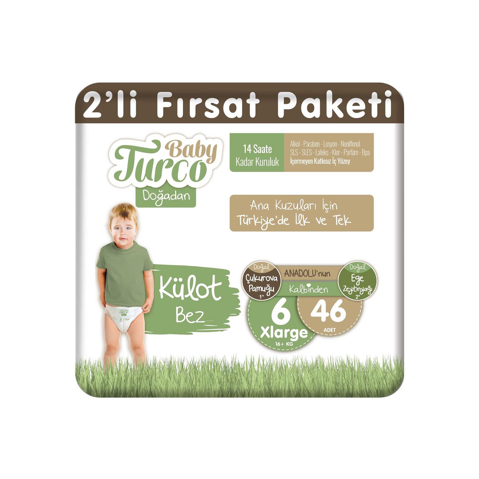 Baby Turco Doğadan Fırsat Paketi Külot Bez 6 Xlarge Numara 46 Adet Beyaz