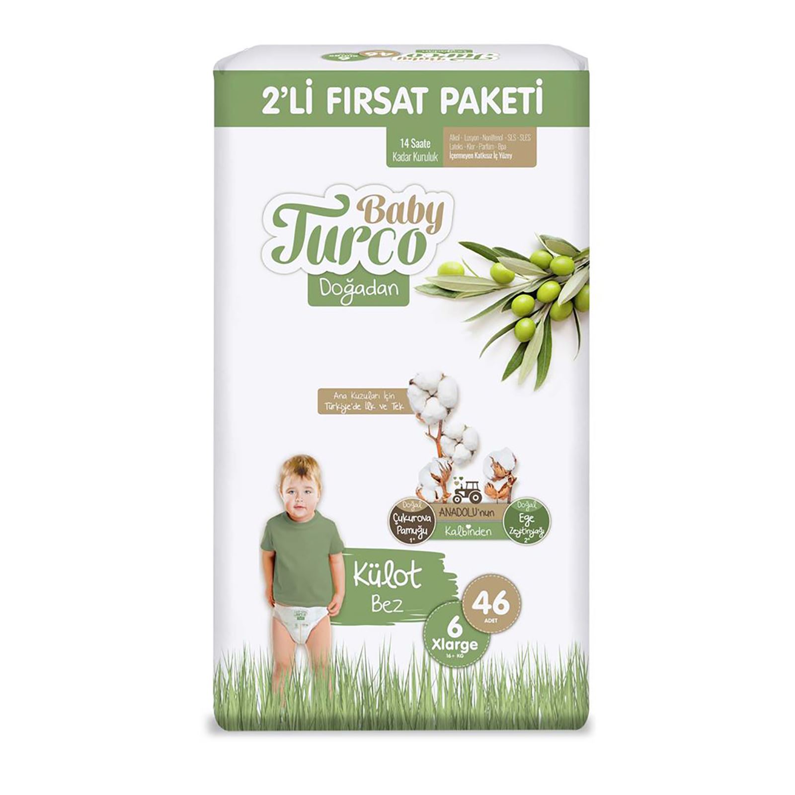 Baby Turco Doğadan Fırsat Paketi Külot Bez 6 Xlarge Numara 46 Adet Beyaz