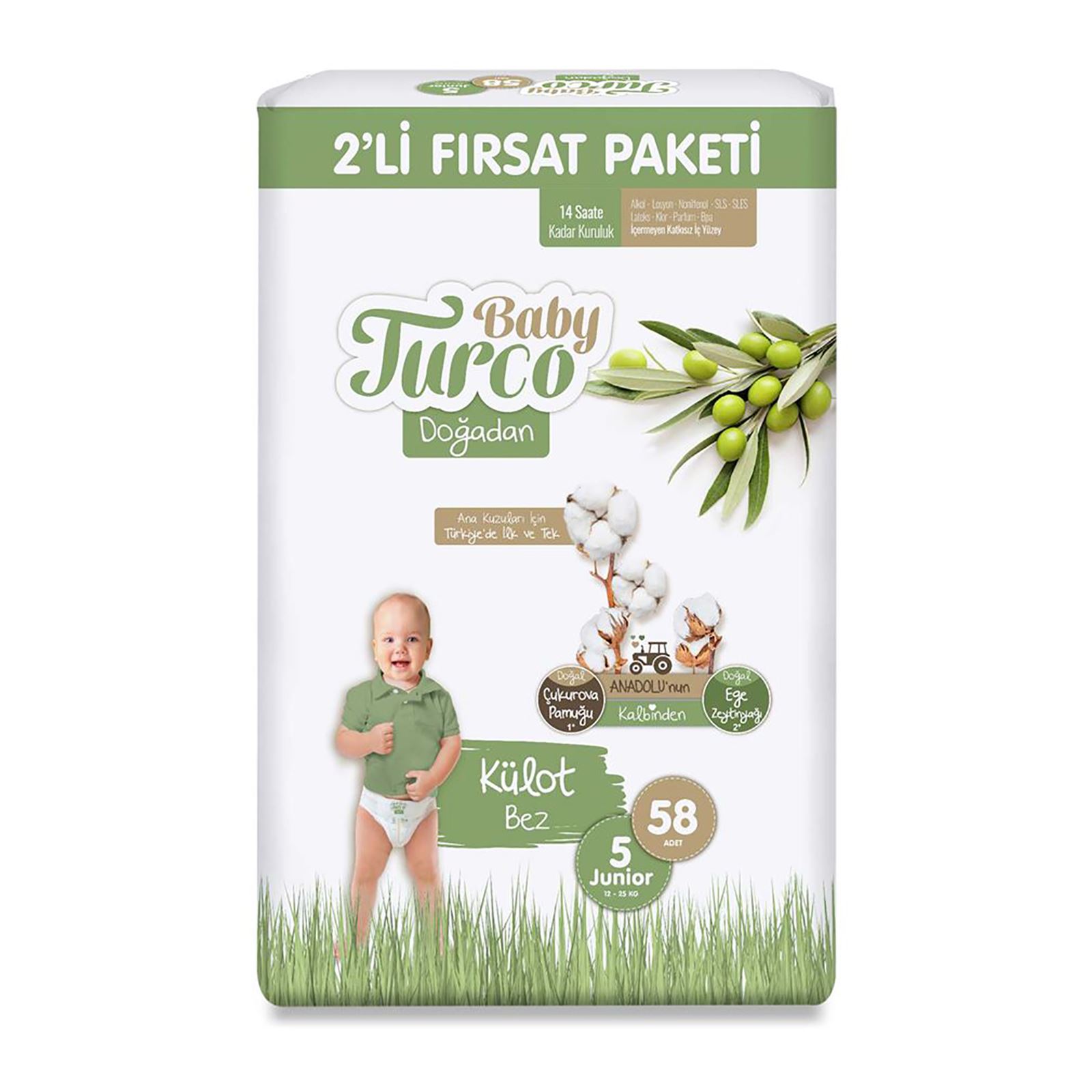 Baby Turco Doğadan Fırsat Paketi Külot Bez 5 Junior Numara 58 Adet Beyaz