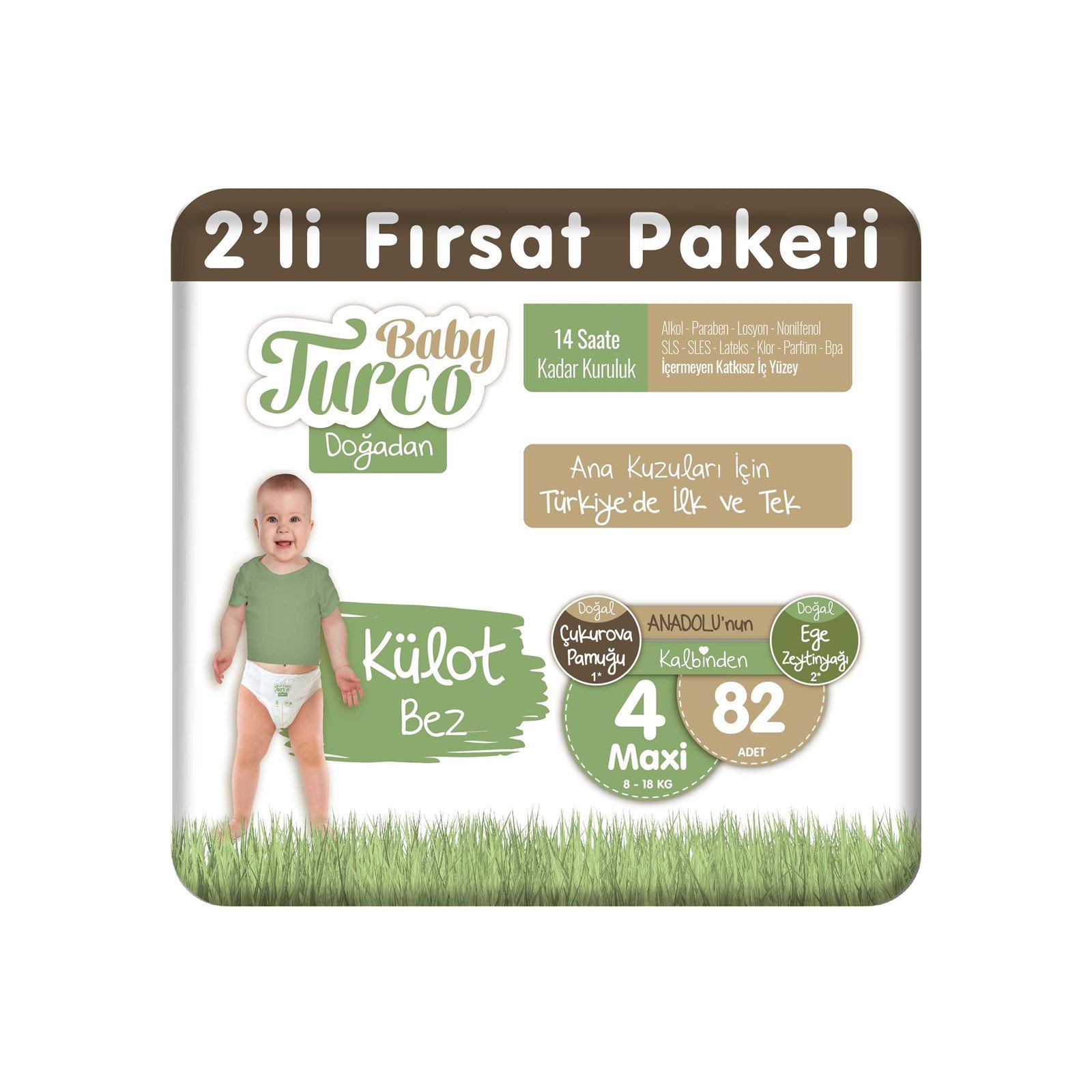 Baby Turco Doğadan Fırsat Paketi Külot Bez 4 Maxi Numara 82 Adet Beyaz
