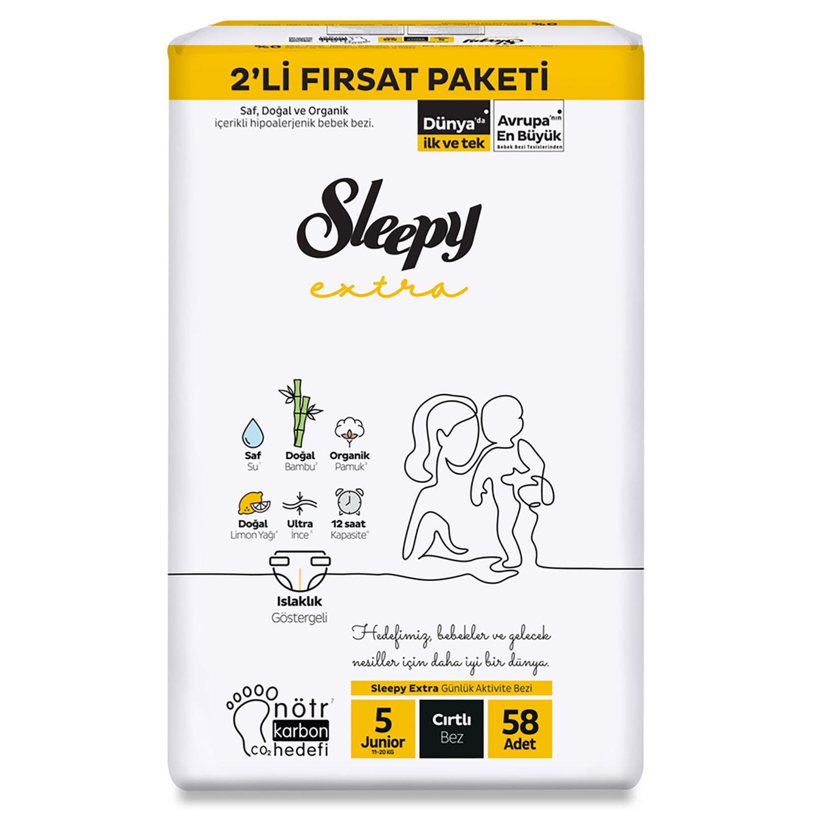 Sleepy Extra Günlük Aktivite Fırsat Paketi Bebek Bezi 5 Junior Numara 58 Adet