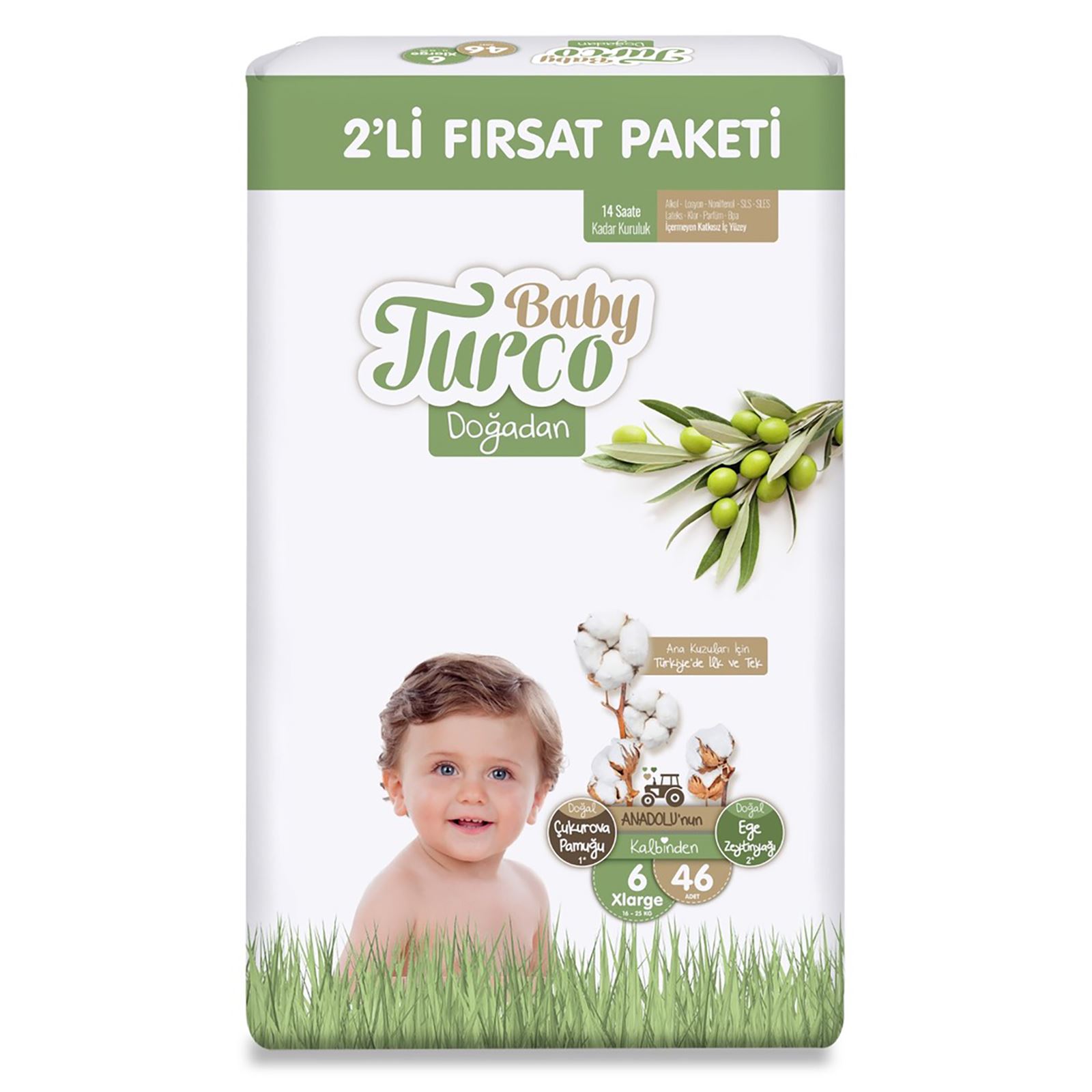 Baby Turco Doğadan Fırsat Paketi Bebek Bezi 6 Xlarge Numara 46 Adet