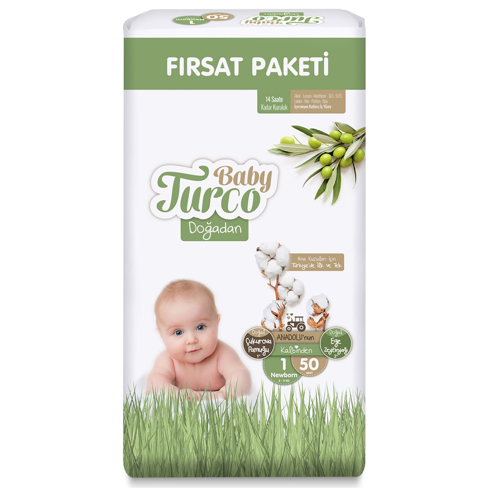 Baby Turco Doğadan Fırsat Paketi Bebek Bezi 1 Yenidoğan Numara 50 Adet