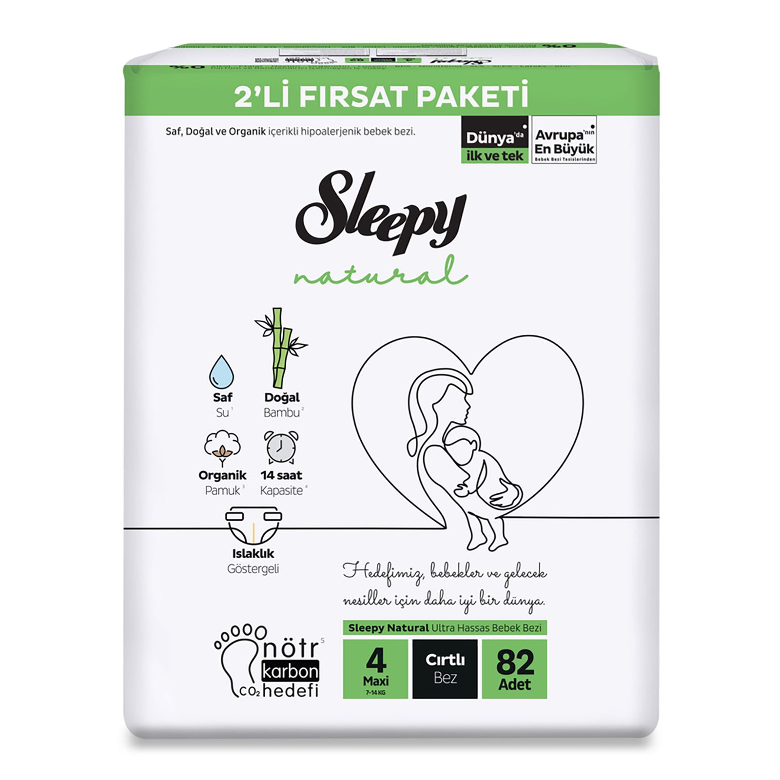 Sleepy Natural Fırsat Paketi Bebek Bezi 4 Maxi Numara 82 Adet