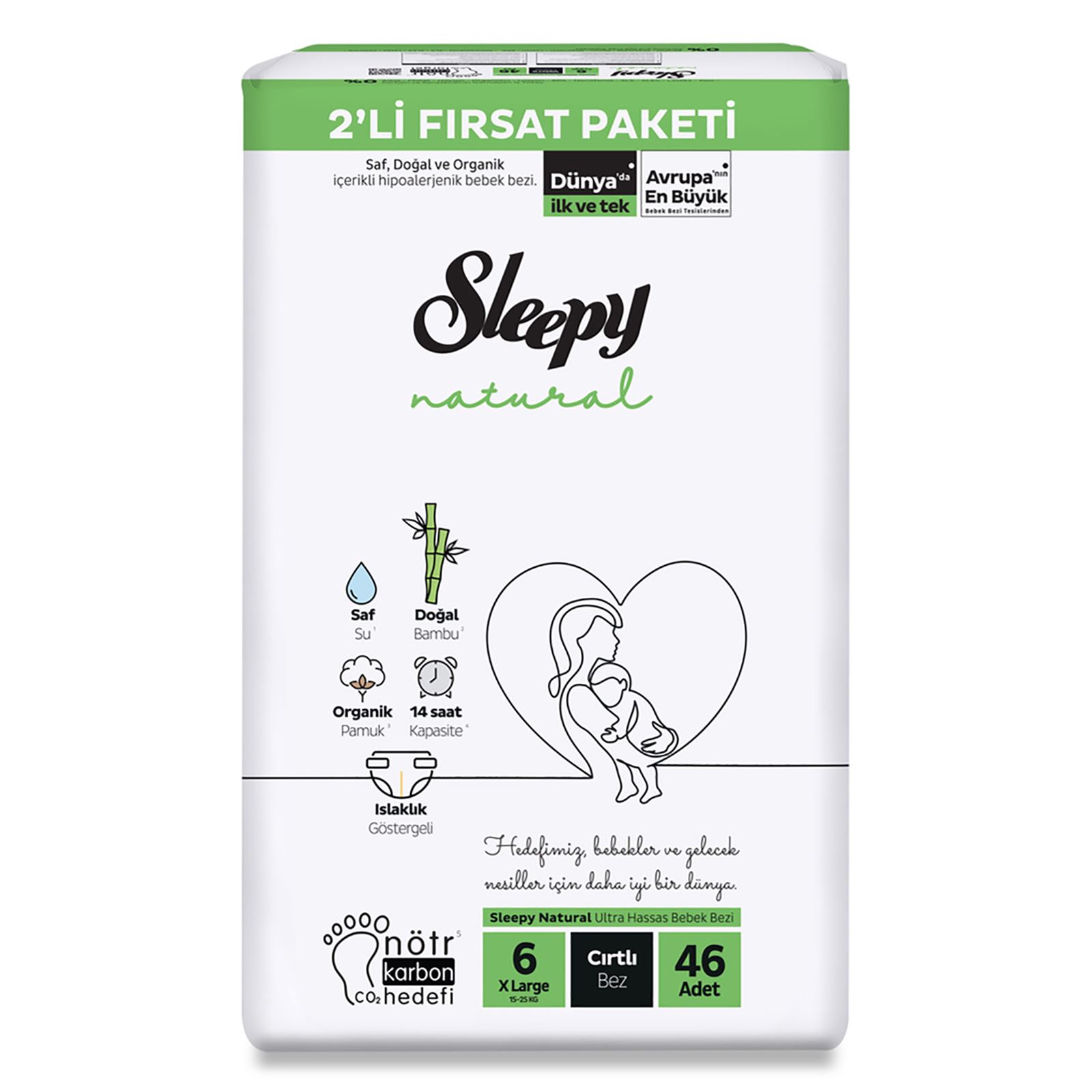 Sleepy Natural Fırsat Paketi Bebek Bezi 6 Xlarge Numara 46 Adet