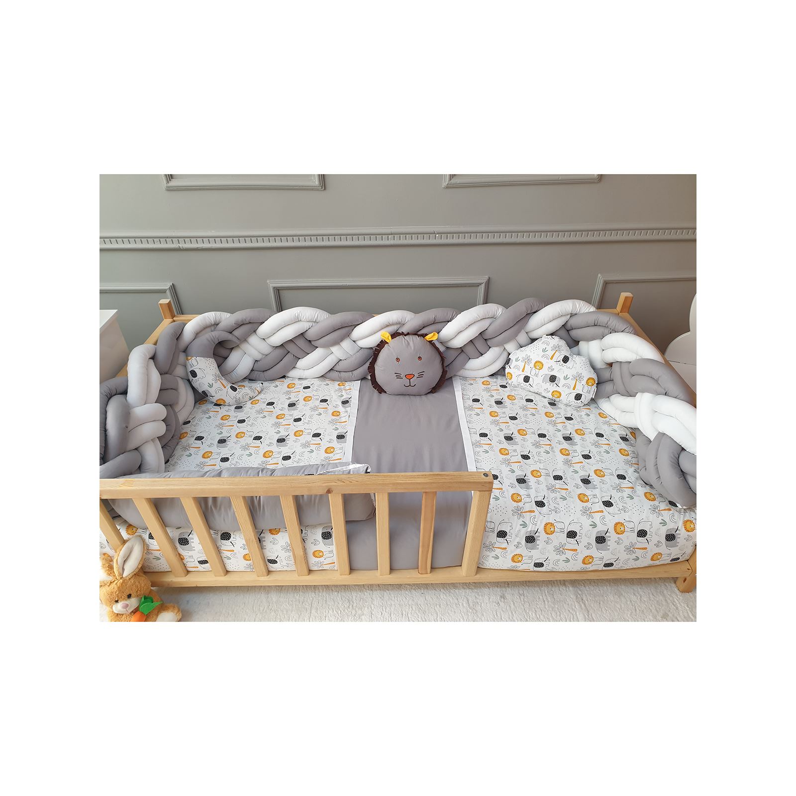 Yuar Baby 8’li Örgü Montessori Uyku Seti Gri 90x190 cm