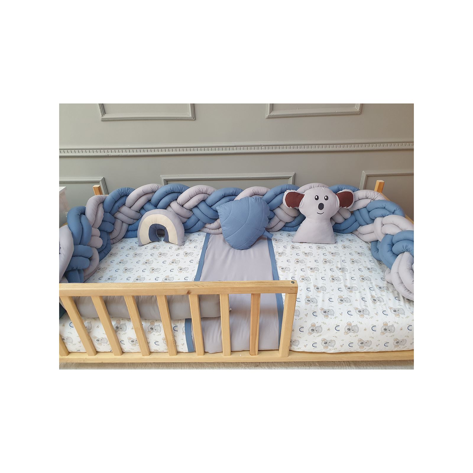Yuar Baby 8’li Örgü Montessori Uyku Seti Mavi 90x190 cm