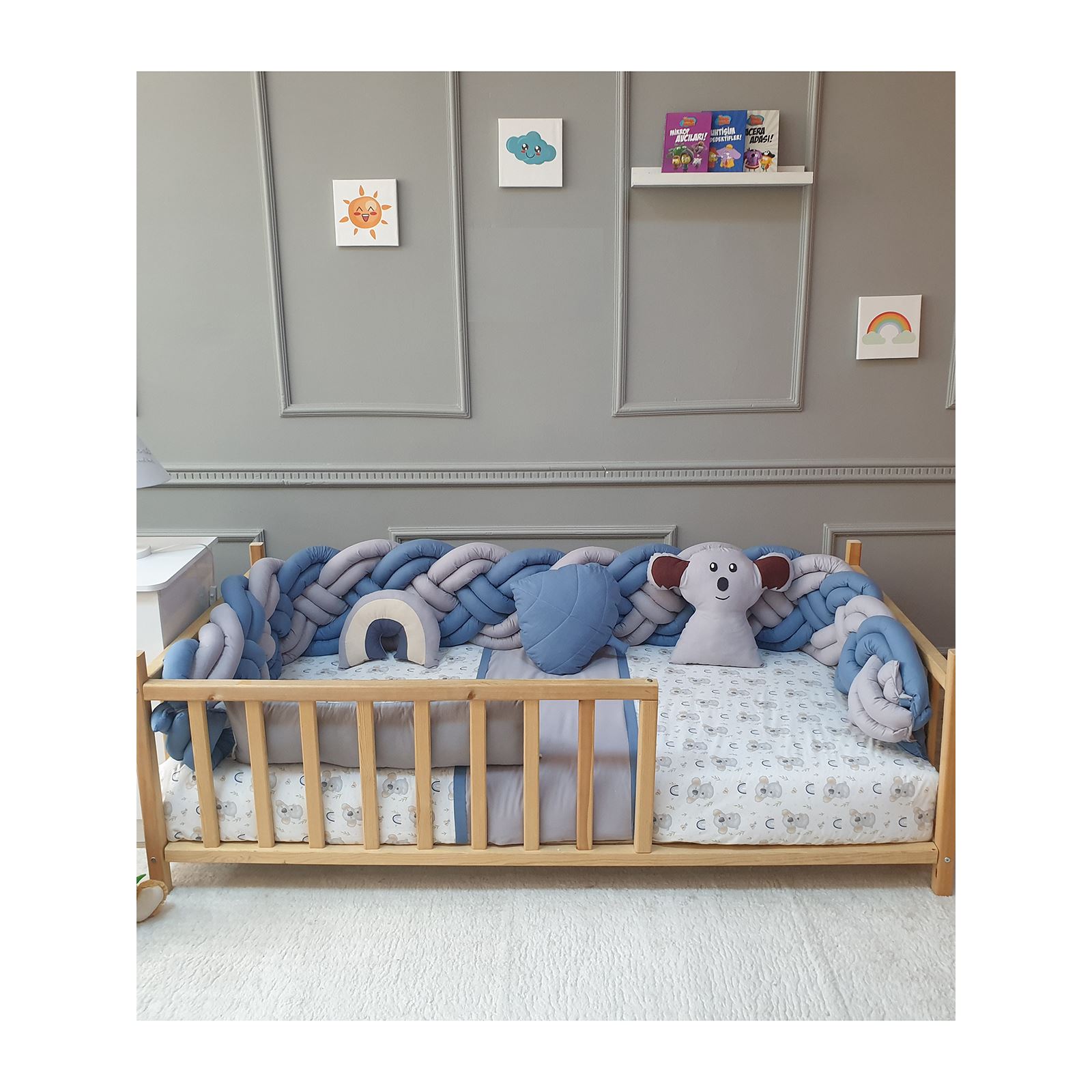 Yuar Baby 8’li Örgü Montessori Uyku Seti Mavi 90x190 cm