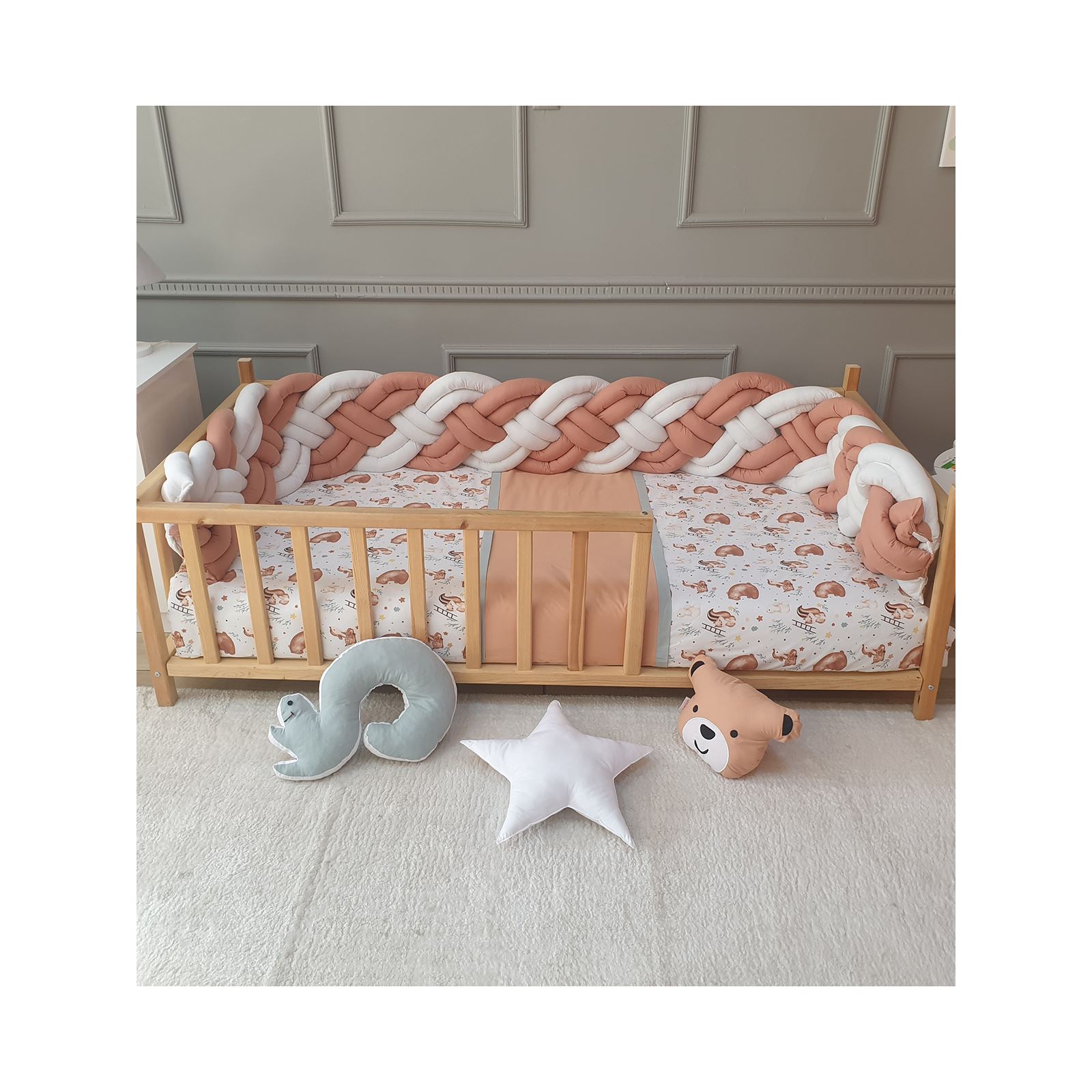 Yuar Baby 8’li Örgü Montessori Uyku Seti Tarçın 90x190 cm