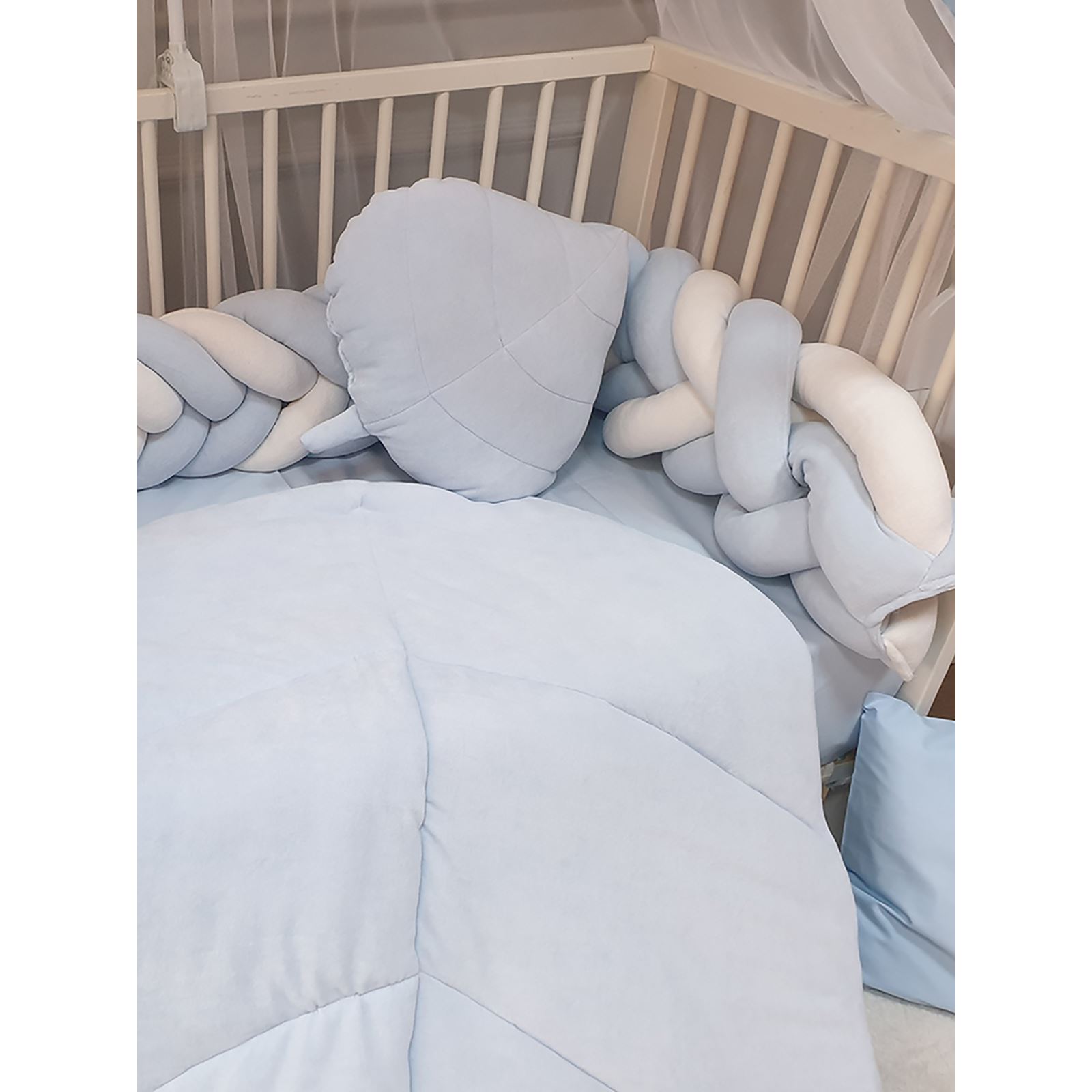 Yuar Baby Kadife 5 li Mısır Örgü Beşik Uyku Seti Mavi 70x130 cm