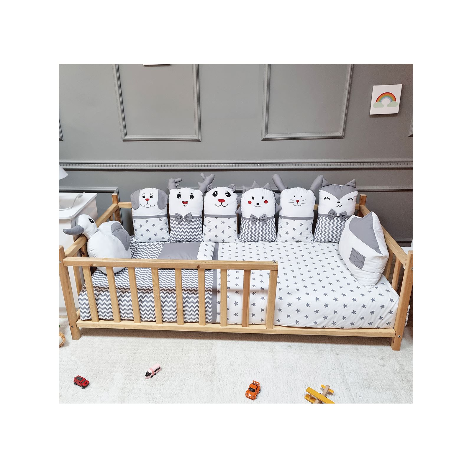 Yuar Baby Neşeli Hayvanlar Montessori Uyku Seti Gri 90x190 cm