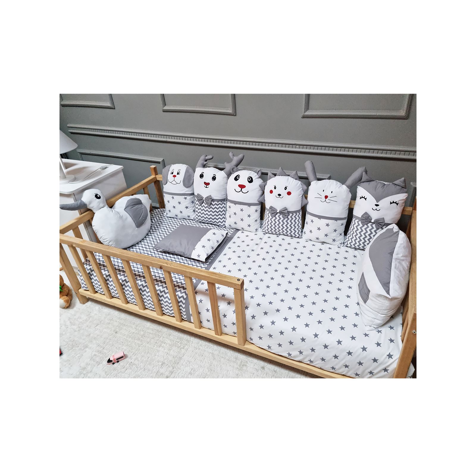 Yuar Baby Neşeli Hayvanlar Montessori Uyku Seti Gri 90x190 cm