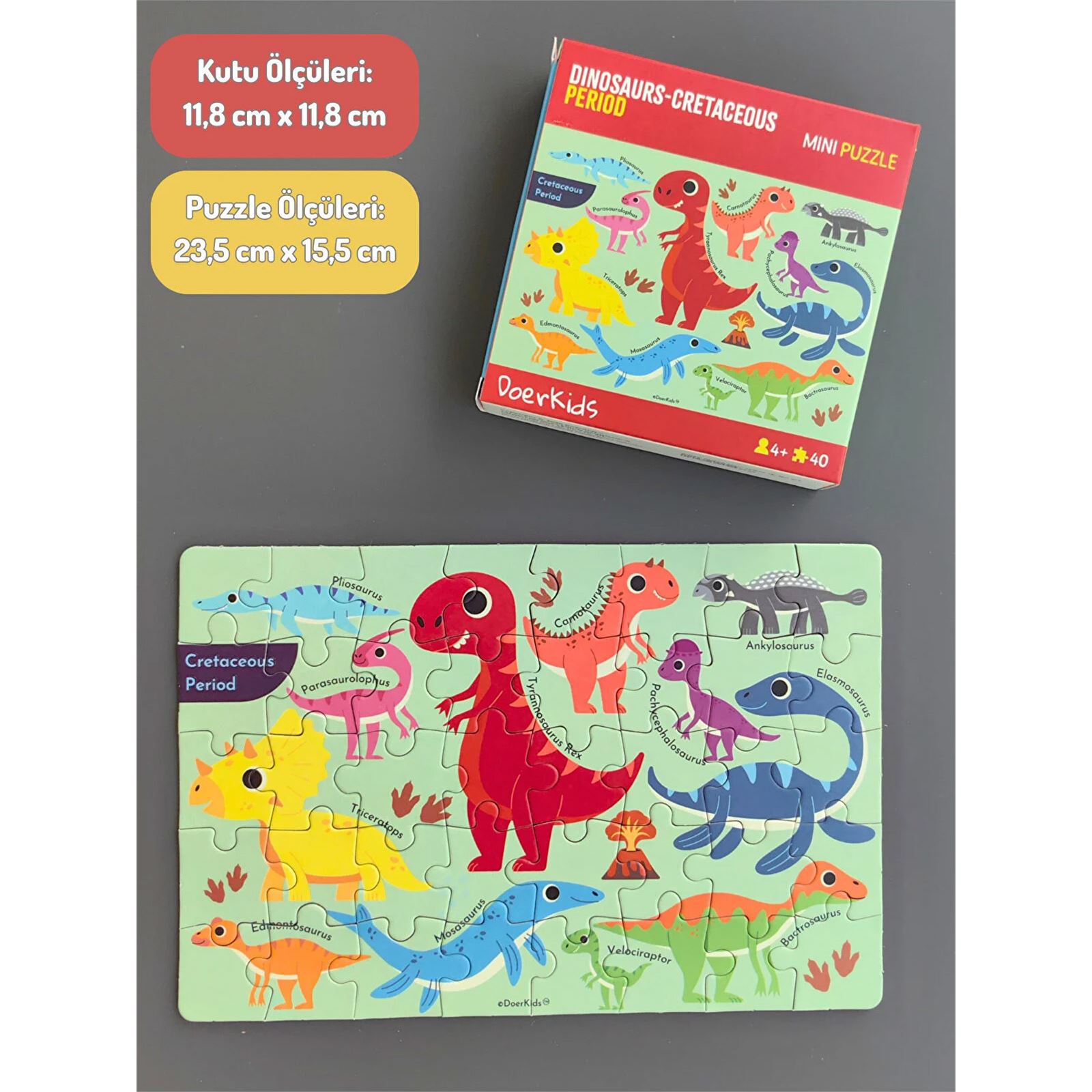 Doer Kids Dinozorlar Kretase Dönemi Mini Puzzle 40 Parça Renkli