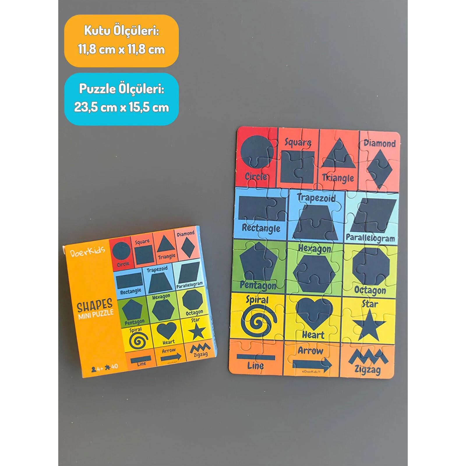 Doer Kids Şekiller Mini Puzzle 40 Parça Renkli