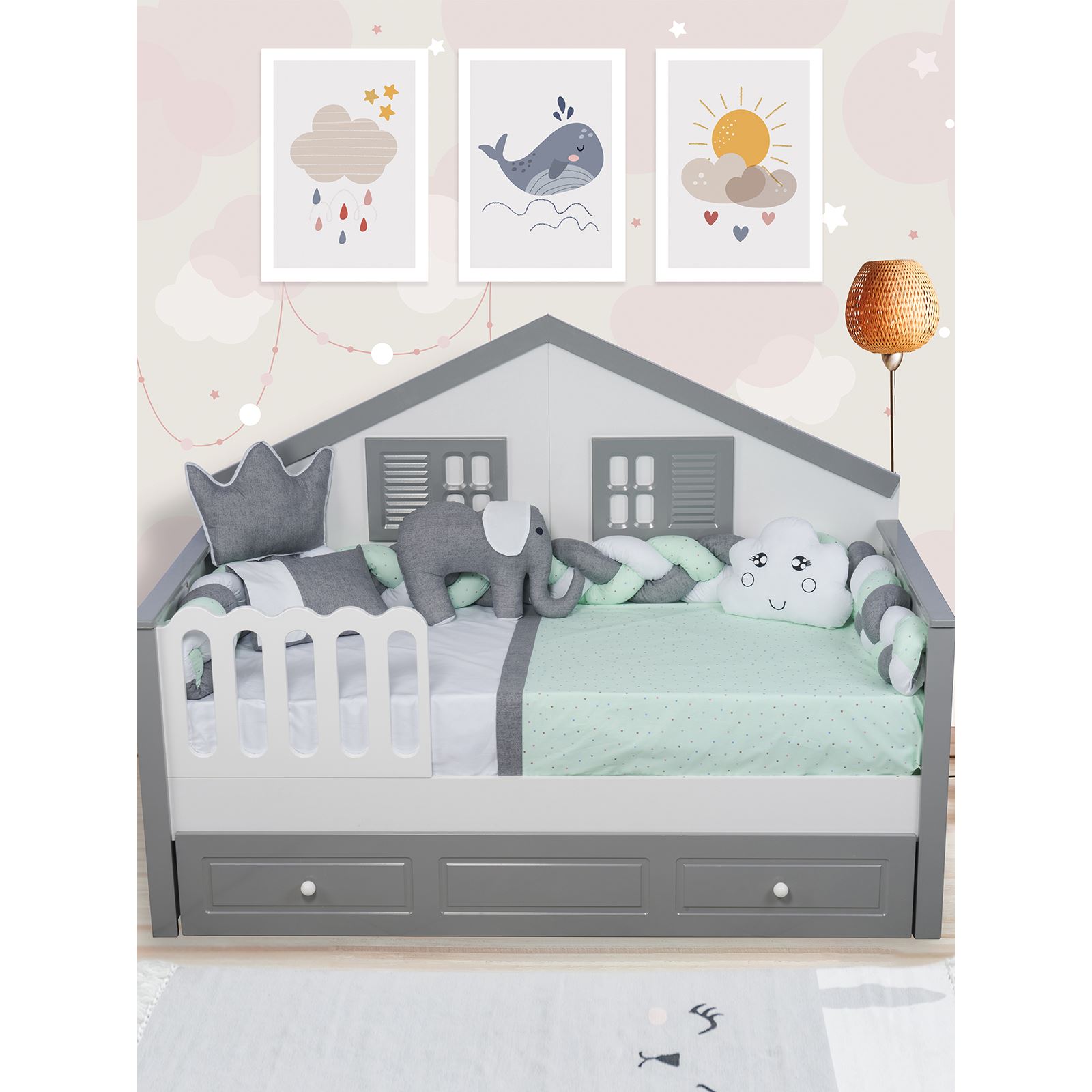 Aras Bebe Örgülü Montessori Uykuy Seti 90X190 Cm Yeşil