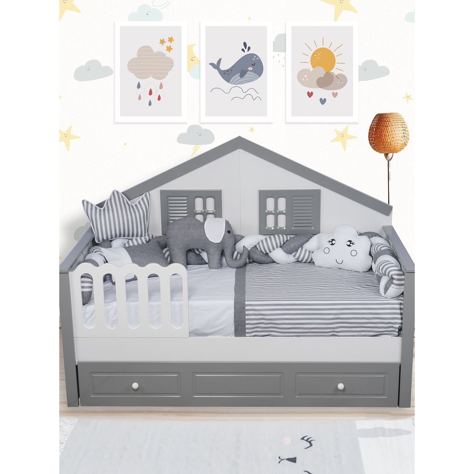 Aras Bebe Örgülü Montessori Uykuy Seti 90X190 Cm Gri