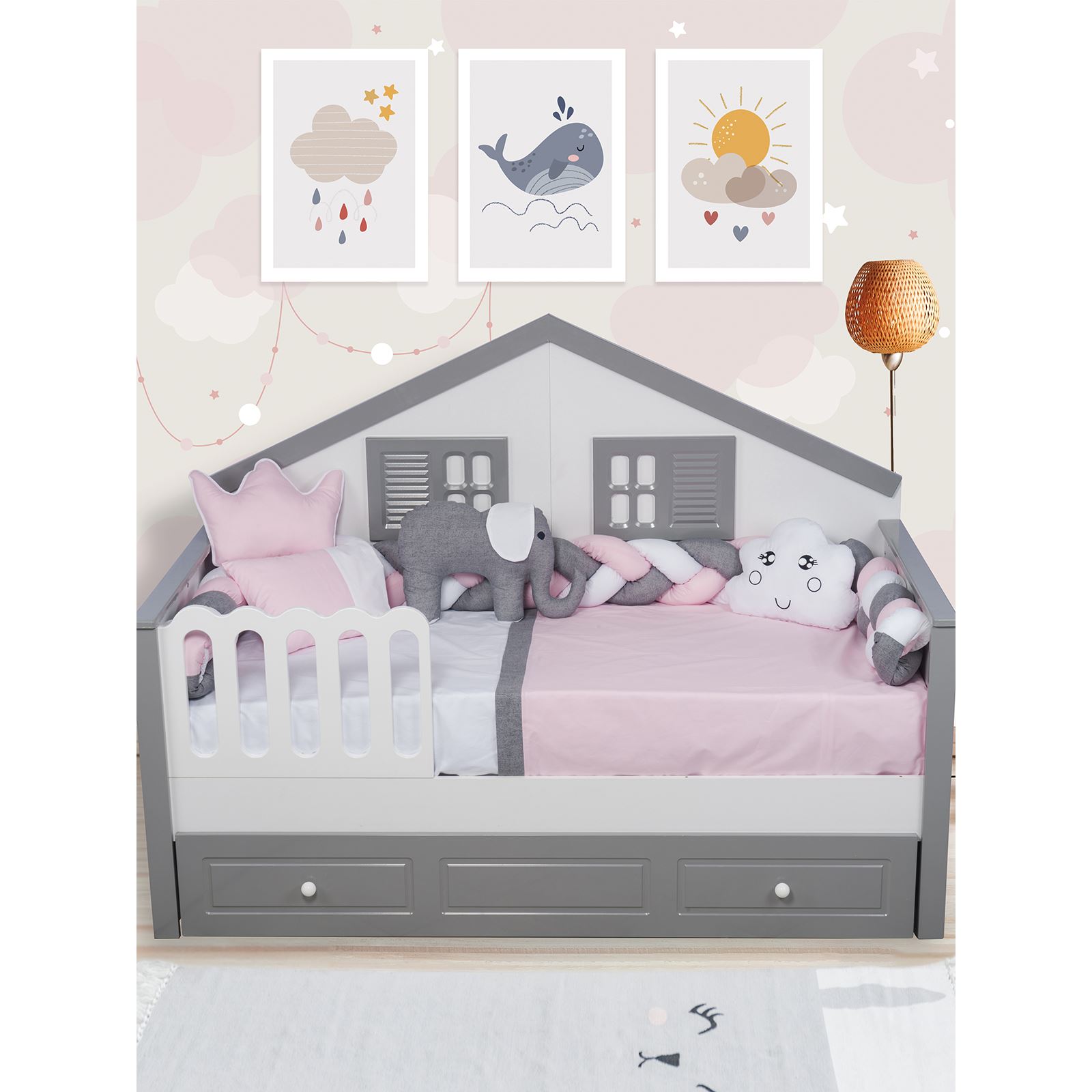 Aras Bebe Örgülü Montessori Uykuy Seti 90X190 Cm Pembe