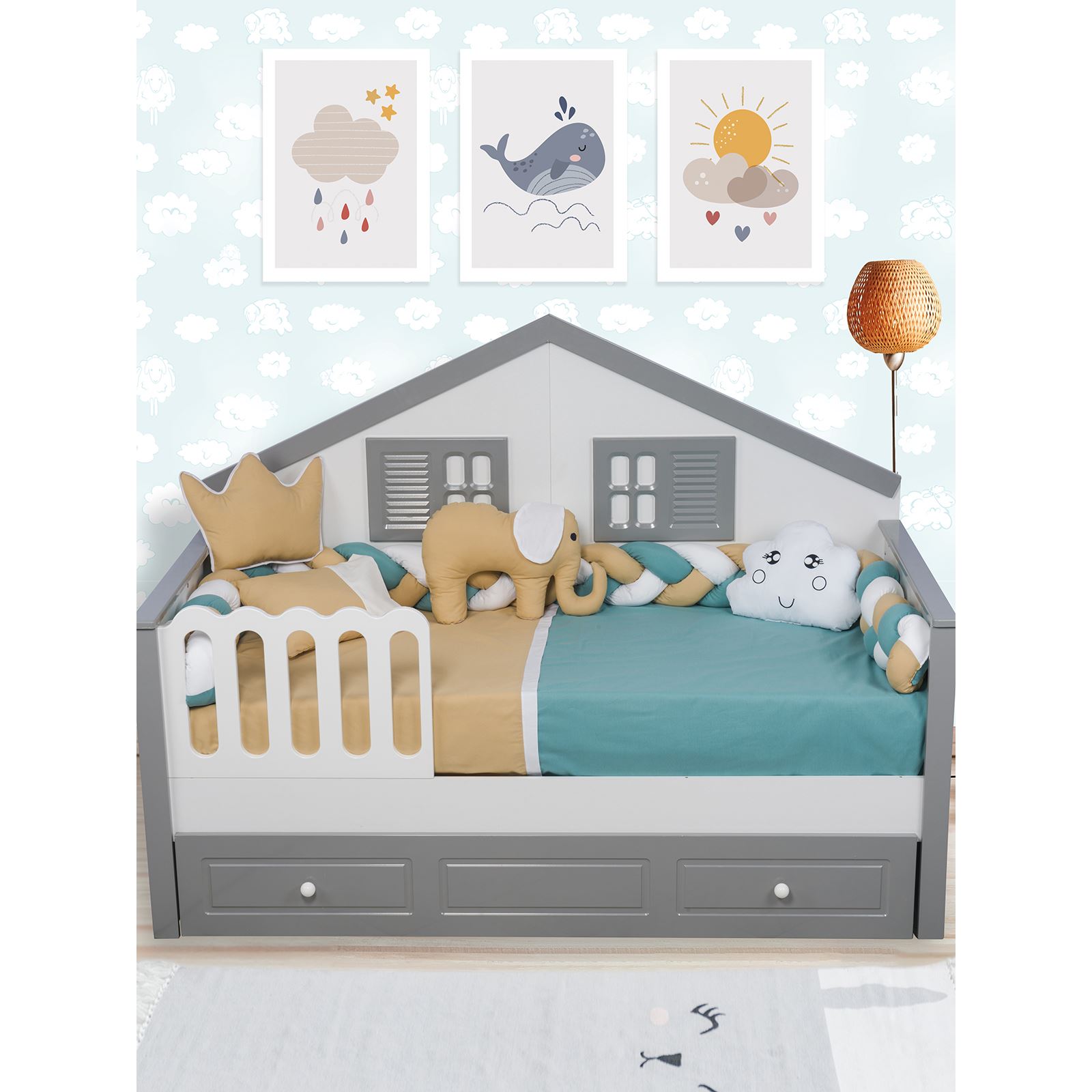 Aras Bebe Örgülü Montessori Uykuy Seti 90X190 Cm Koyu-Yeşil