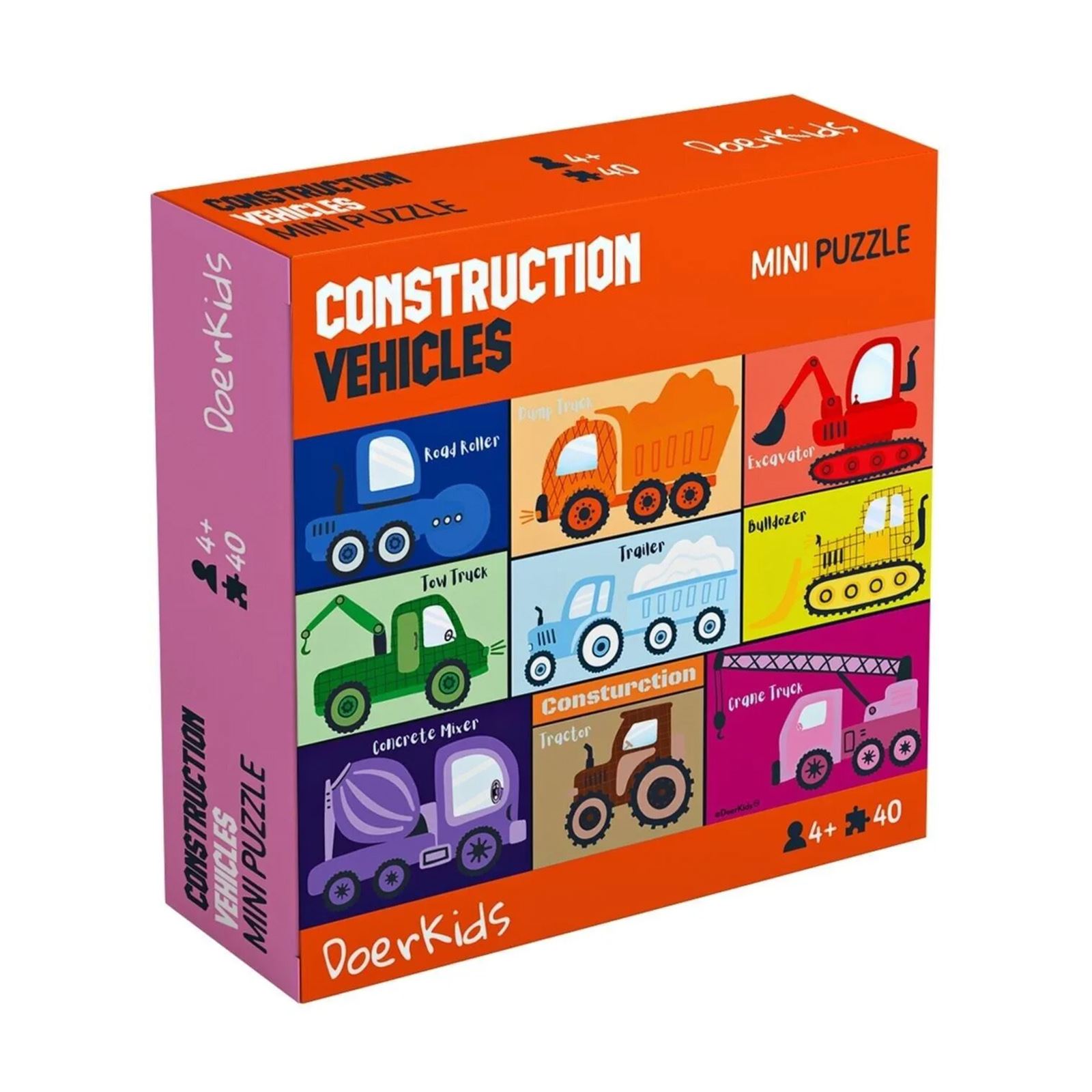 Doer Kids İnşaat Araçları İş Makinaları Mini Puzzle 40 Parça Mint