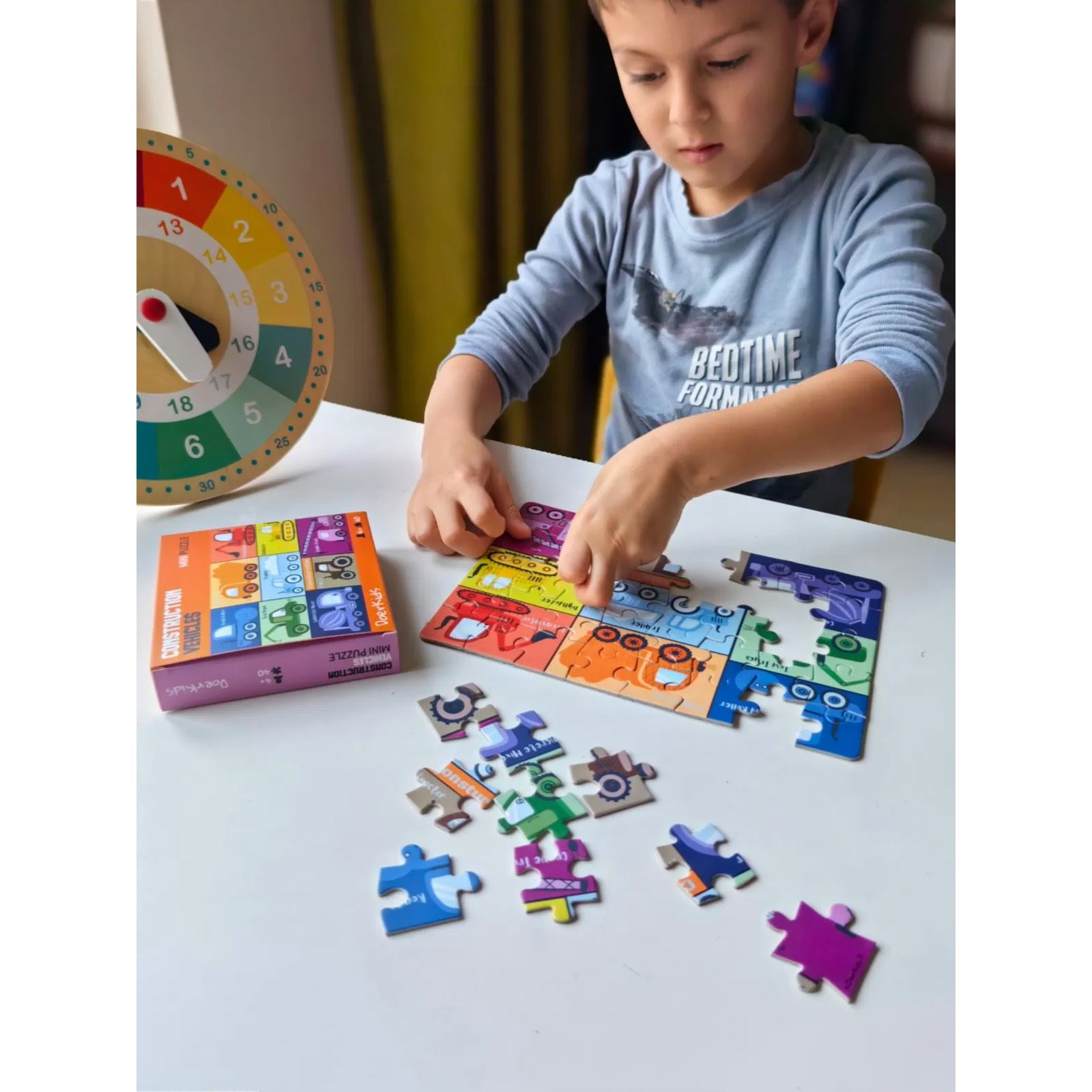 Doer Kids İnşaat Araçları İş Makinaları Mini Puzzle 40 Parça Mint