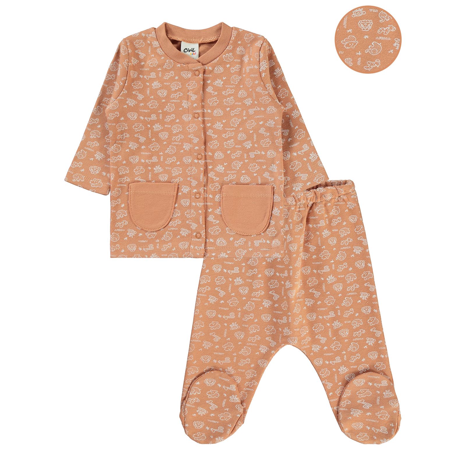 Civil Baby Erkek Bebek Pijama Takımı 1-6 Ay Açık Kahverengi
