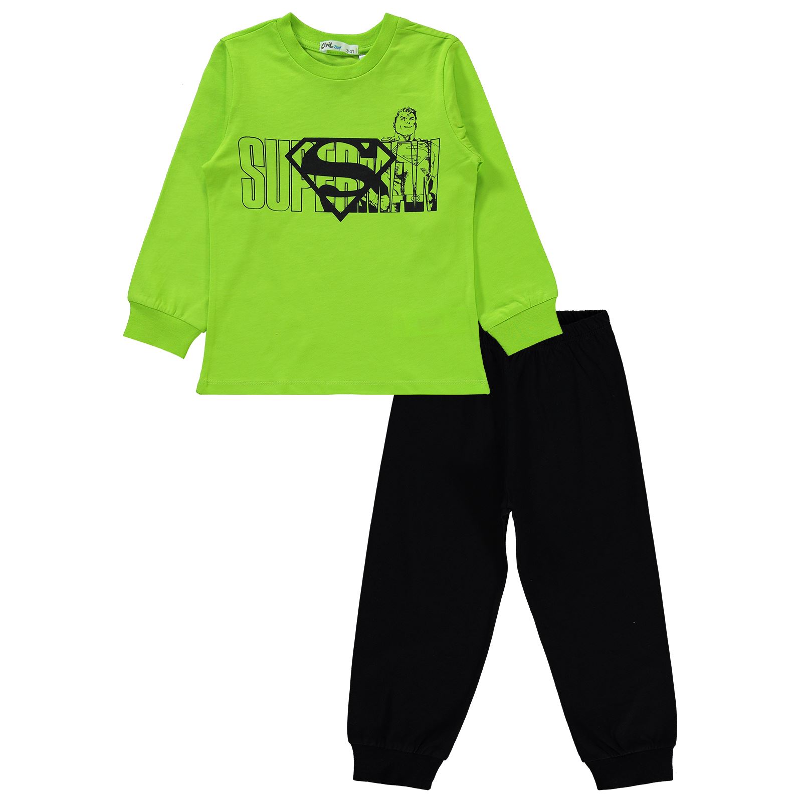 Superman Erkek Çocuk Pijama Takımı 2-5 Yaş Limon Yeşili