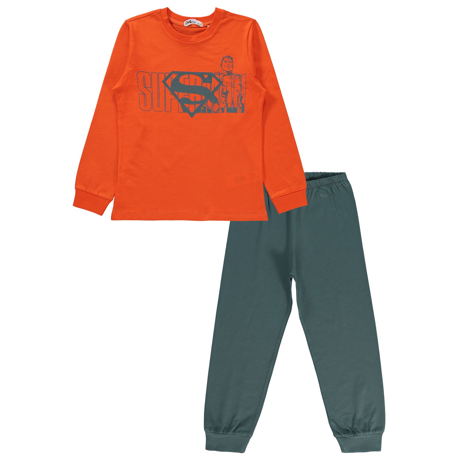 Superman Erkek Çocuk Pijama Takımı 6-9 Yaş Oranj