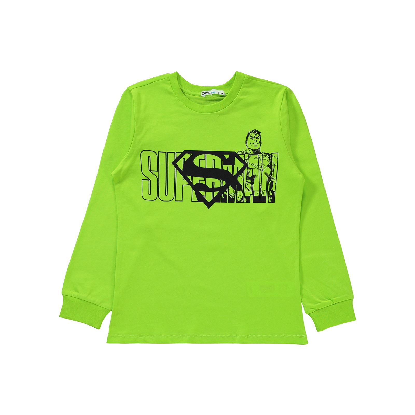 Superman Erkek Çocuk Pijama Takımı 6-9 Yaş Limon Yeşili