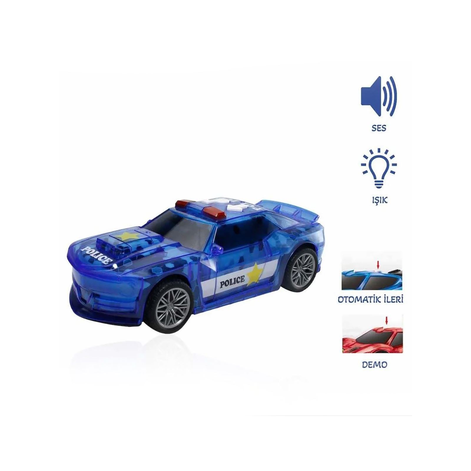 Sesli Işıklı ve Hareketli Pilli Polis Arabası Mavi