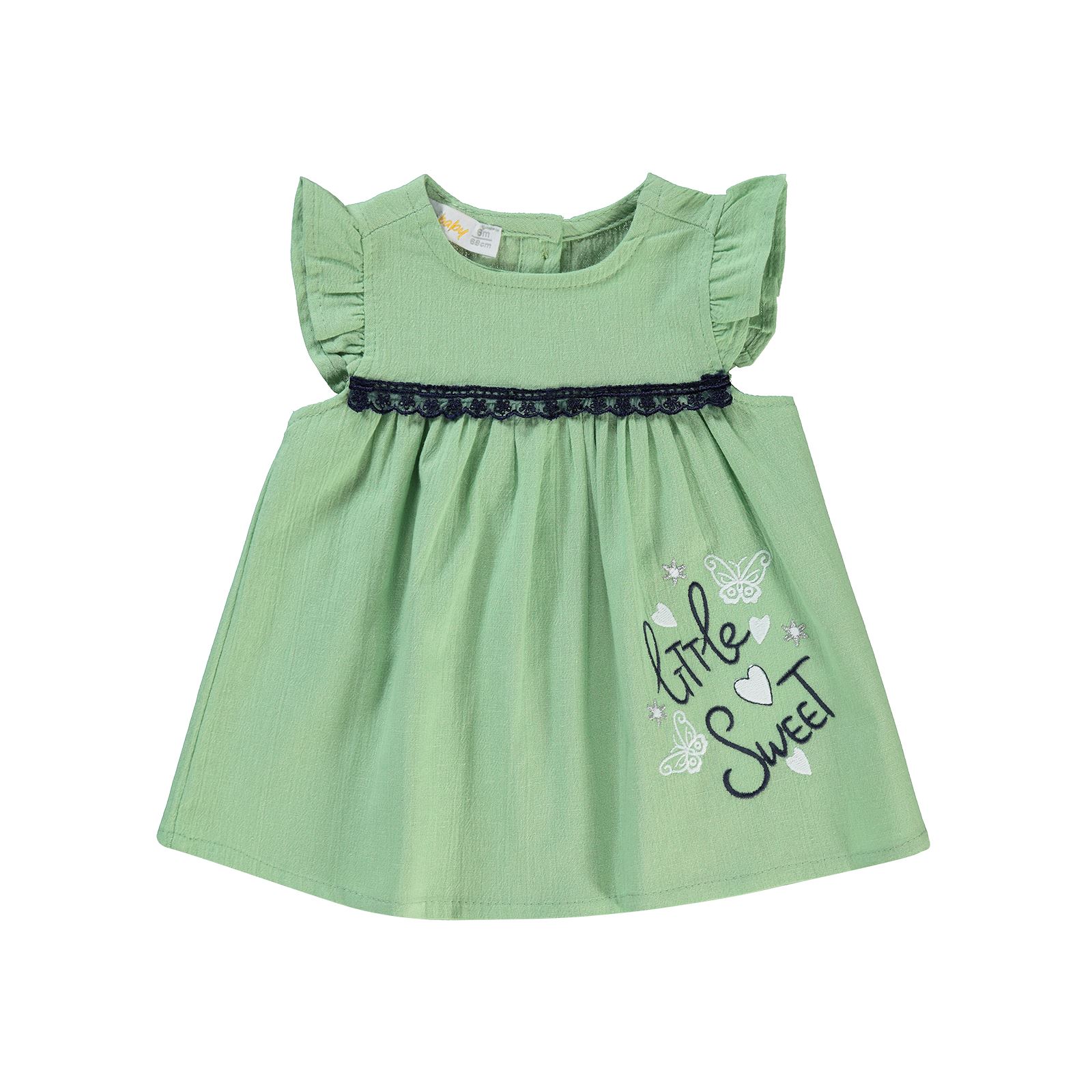 Zeyneva Timo Kız Bebek Elbise 6-18 Ay Su Yeşili