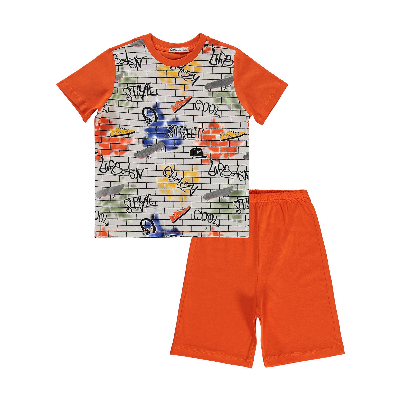 Civil Boys Erkek Çocuk Pijama Takımı 6-9 Yaş Oranj