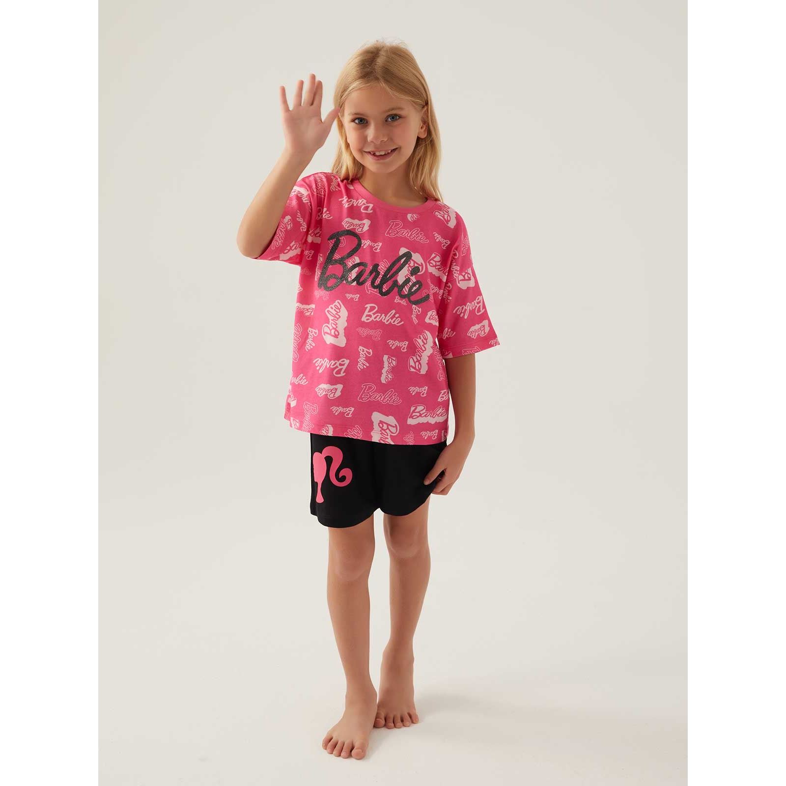 Barbie Kız Çocuk Şortlu Takım 9-14 Yaş Açık Fuşya