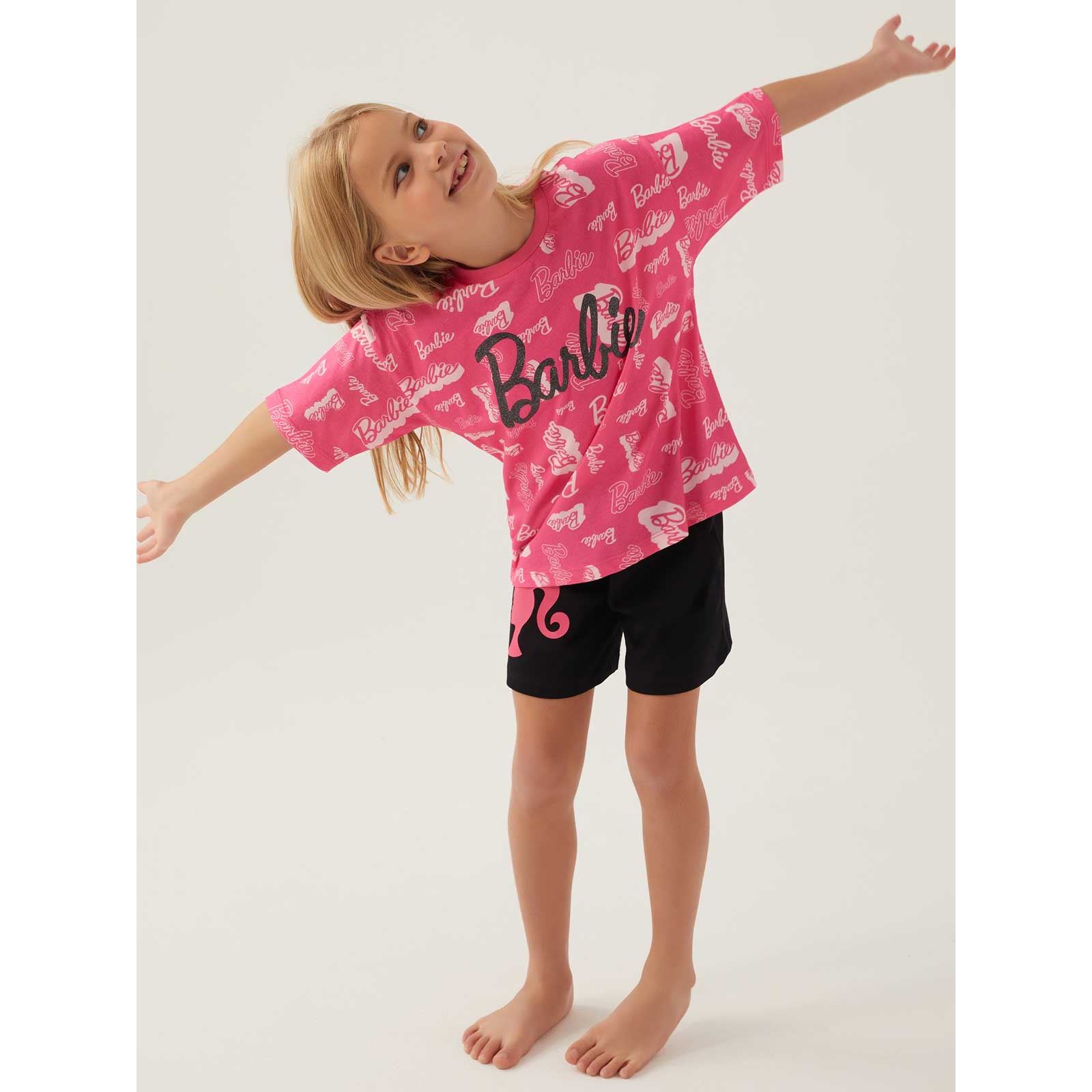 Barbie Kız Çocuk Şortlu Takım 9-14 Yaş Açık Fuşya