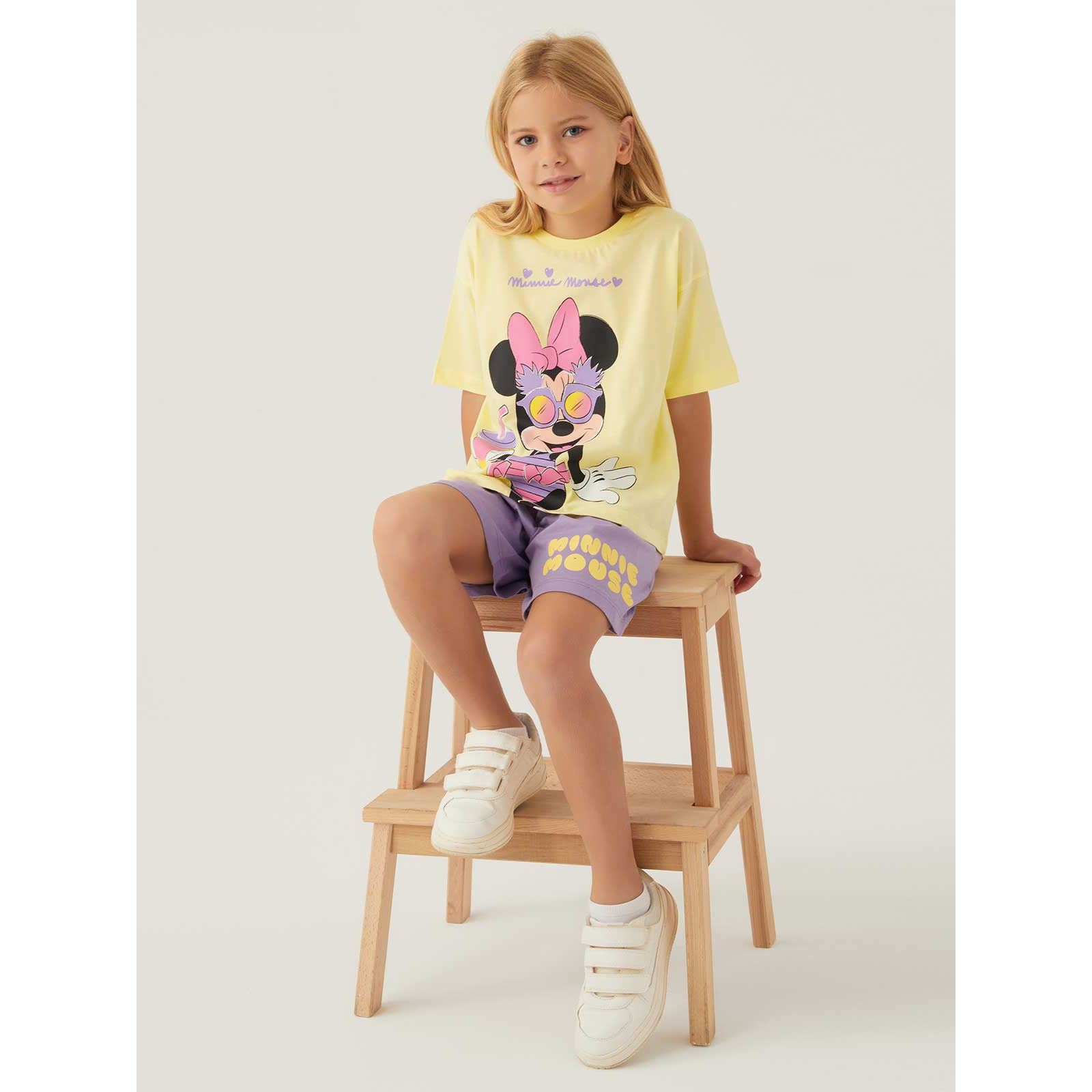 Minnie Mouse Kız Çocuk Şortlu Takım 3-8 Yaş Açık Sarı