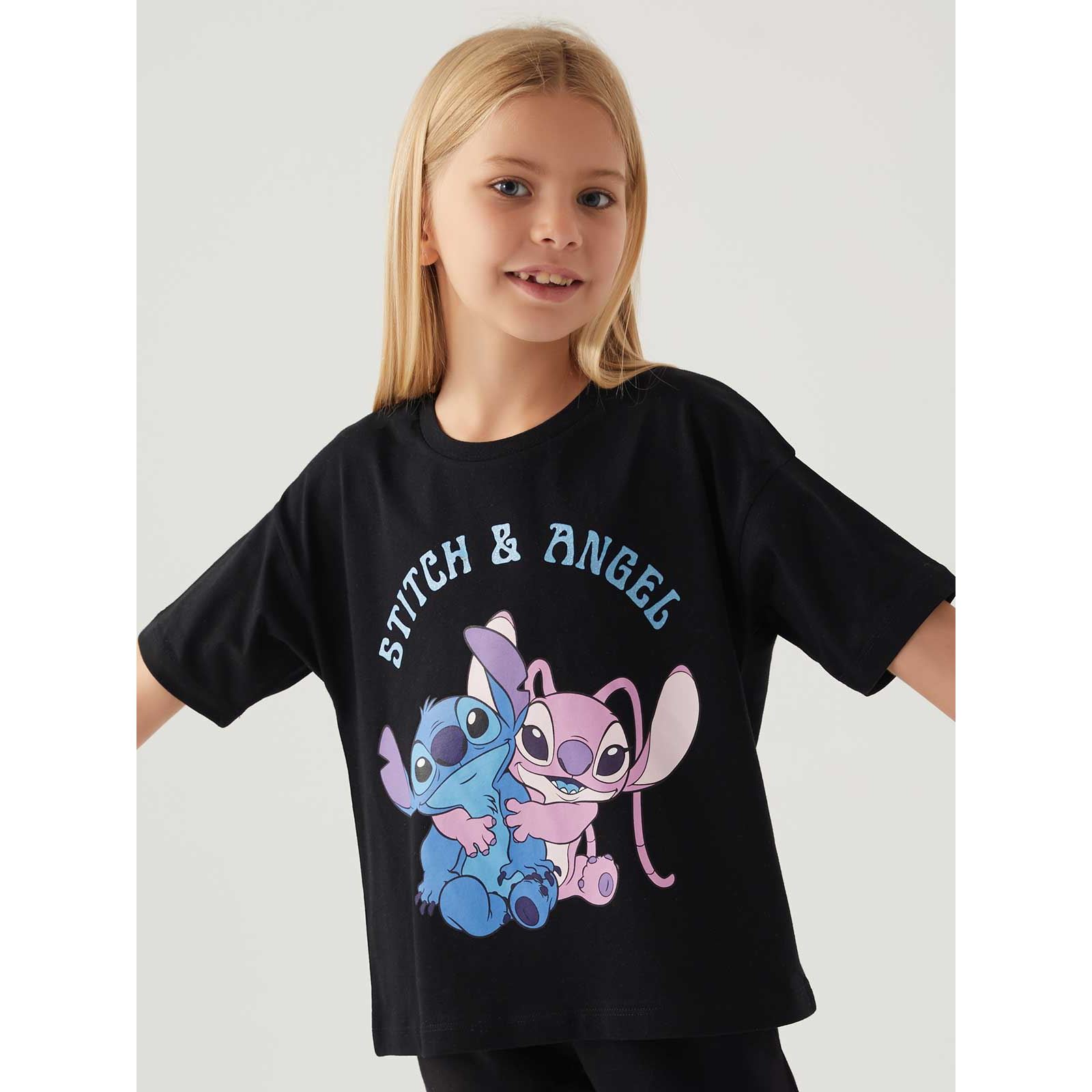 Stitch Kız Çocuk Tişört 3-7 Yaş Siyah